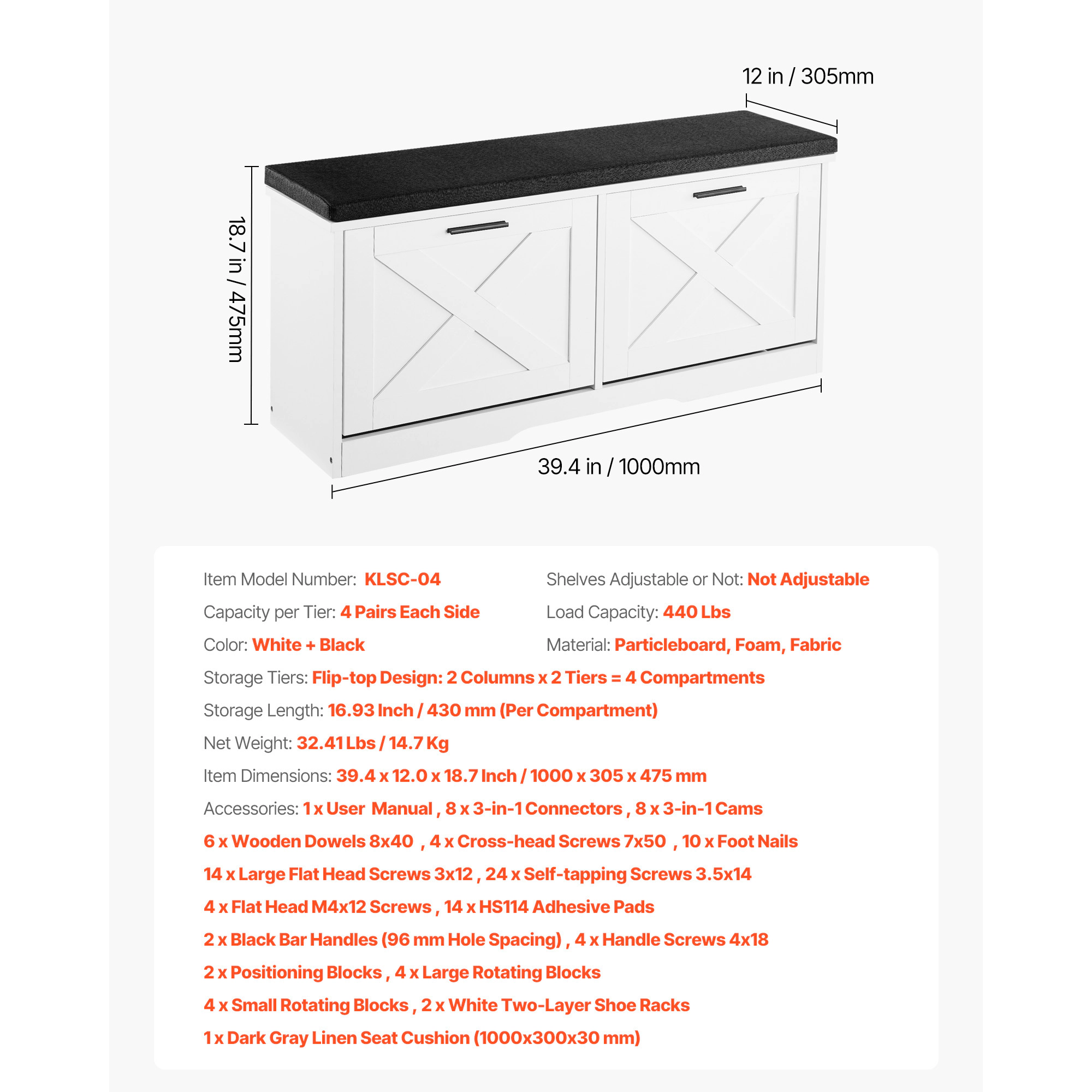 HONGGE Shoe Storage Bench for Hallway Entryway Bedroom