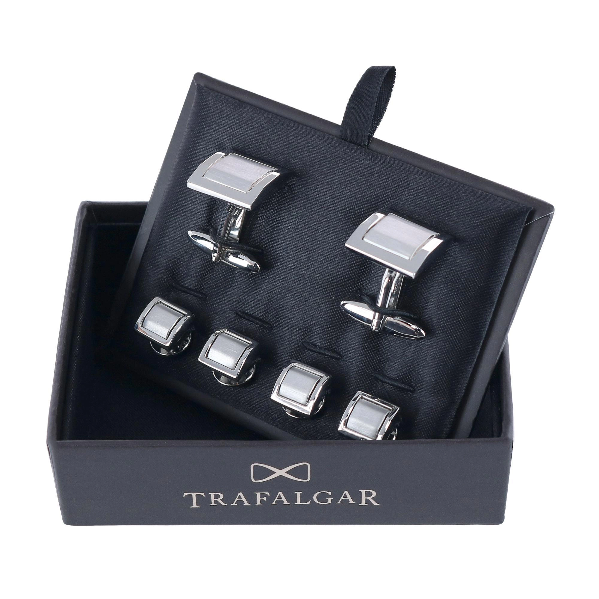 Trafalgar Plaza Square Rhodium Over Brass Set (Cufflinks & Tuxedo Studs)