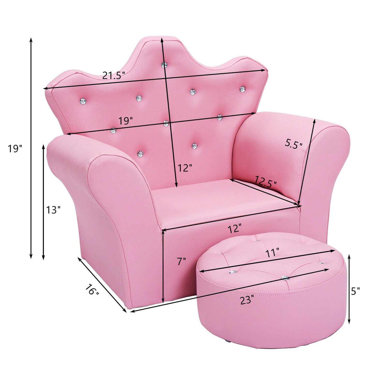 SUGIFT Crystal Button Tufted Back and Matching Ottoman Kids Sofa Armchair