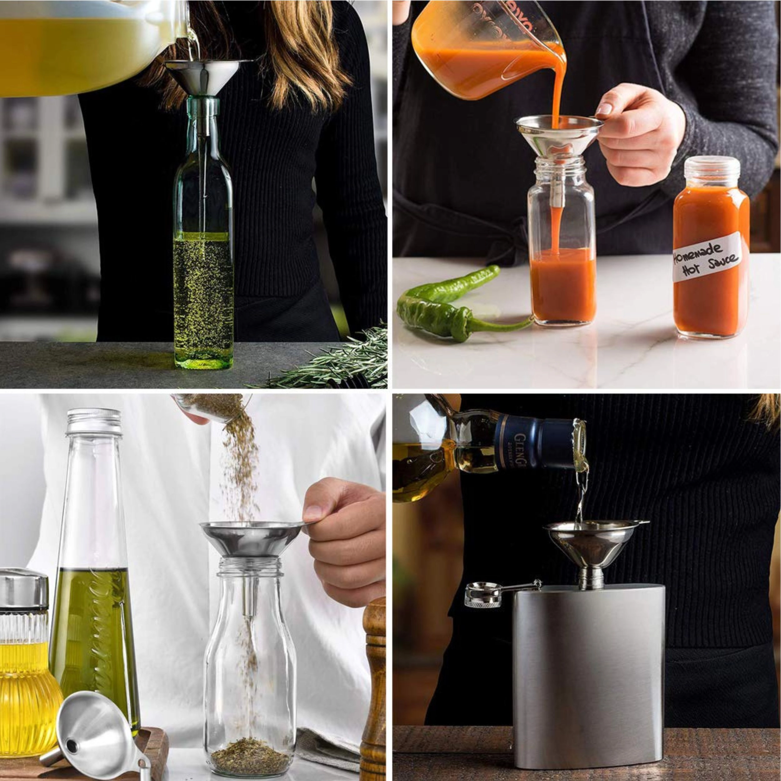 Stock Preferred Pack of 3 Stainless Steel Funnel Set Food Grade Kitchen Funnels for Bottles