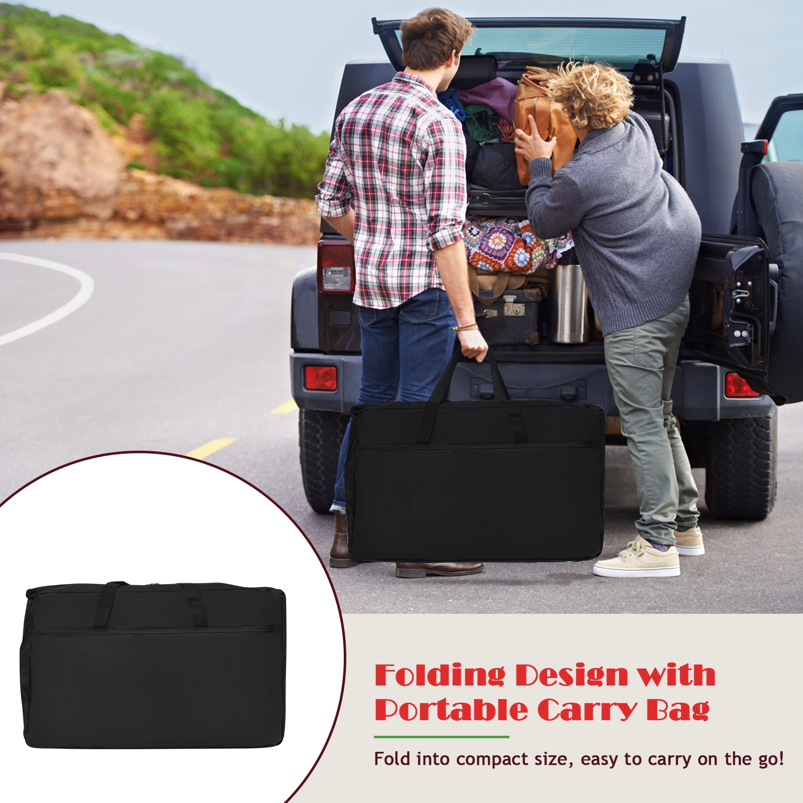 SUGIFT Folding Camping Grill Table with Storage Organizer 55-lb Capacity Steel Aluminum MDF Frame Black/Gray