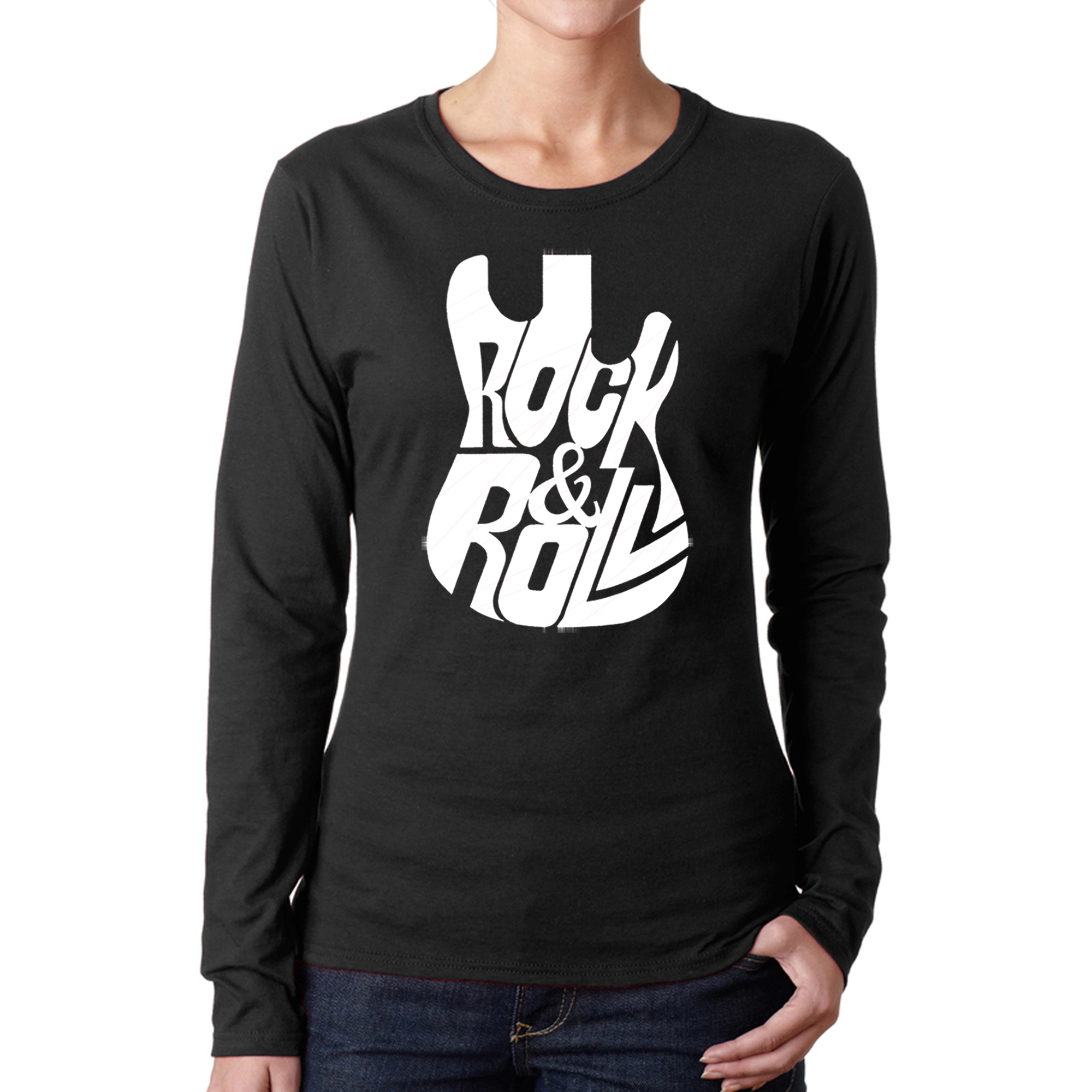 LA Pop Art Women's Word Long Sleeve T-Shirt - Rock And Roll Guitar