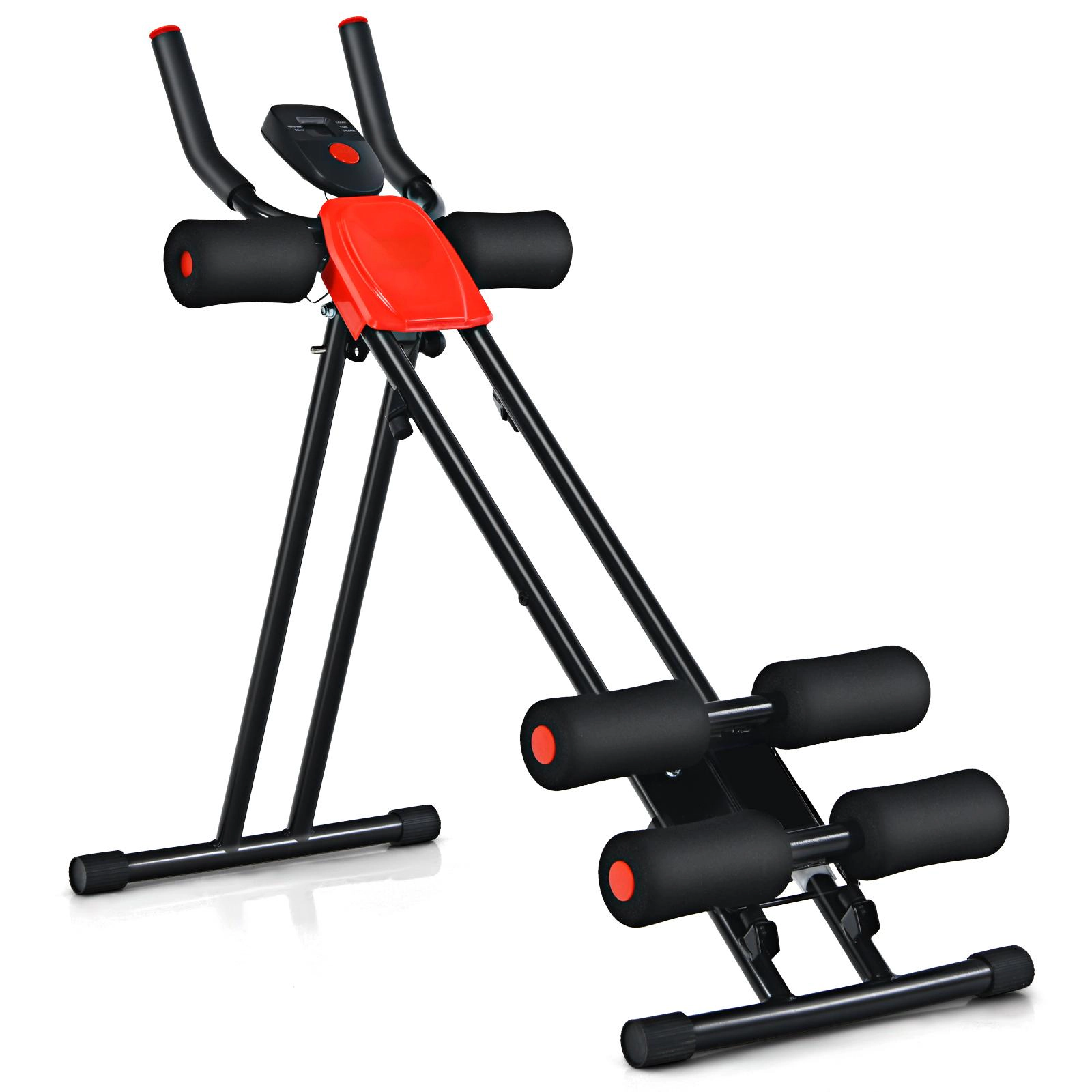 SUGIFT Foldable Core Abdominal Trainer Push-Up Bar 3 Resistance Levels LCD Display 330-lb Capacity Black/Red