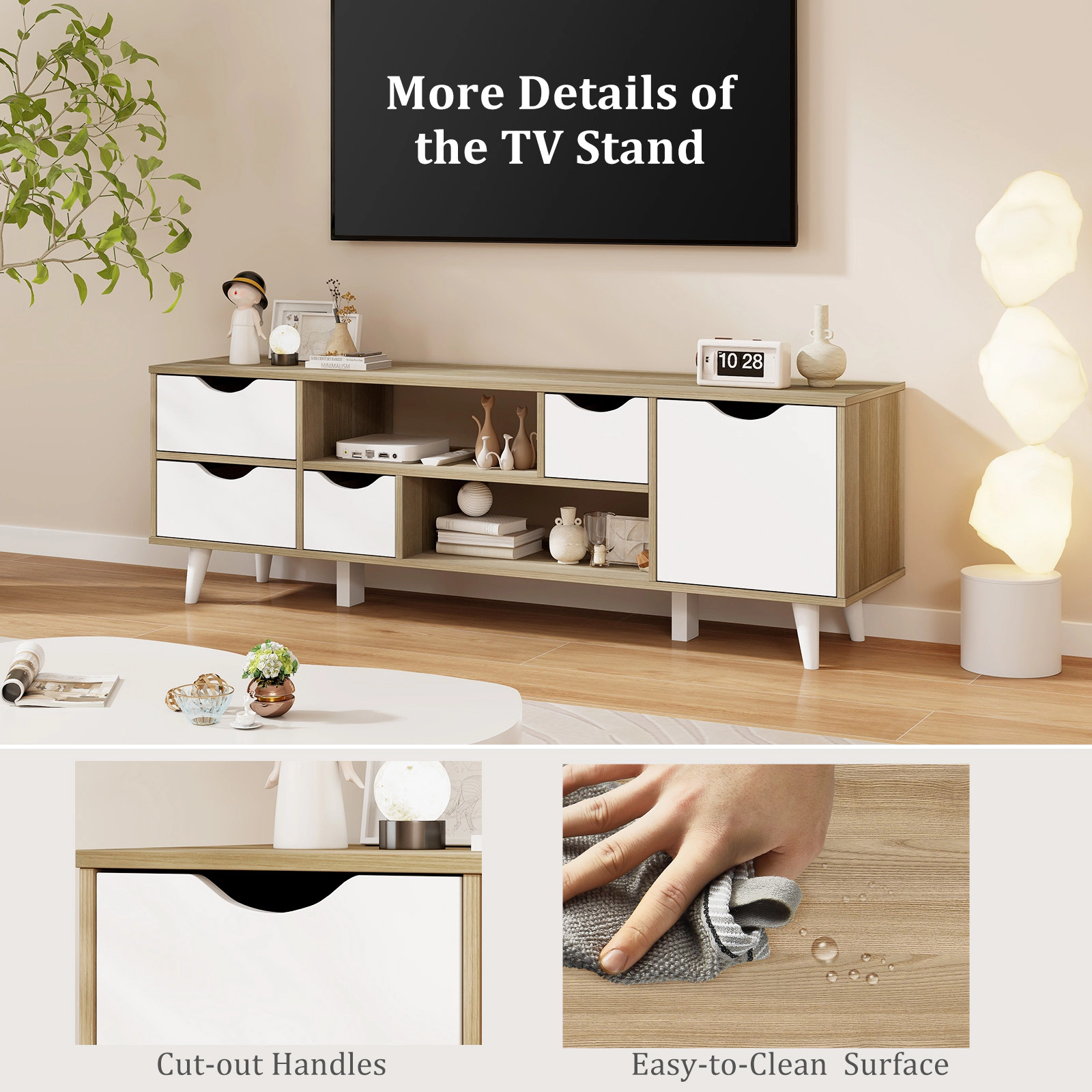 Hivvago TV Stand for TVs up to 55” Television Cabinet w/ 4 Drawers & 2 Open Shelves