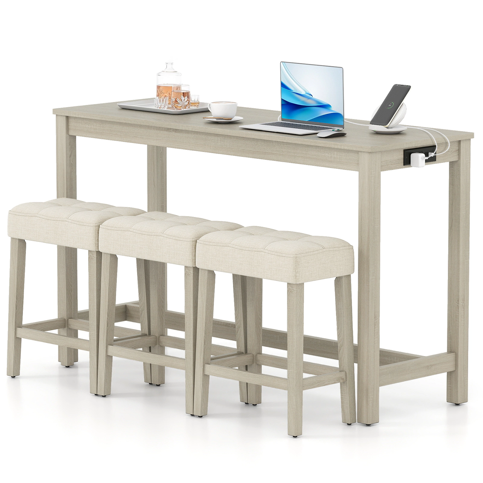 LJG Counter Height Table with 3 Stools and 4-Piece Breakfast Nook Bar Set