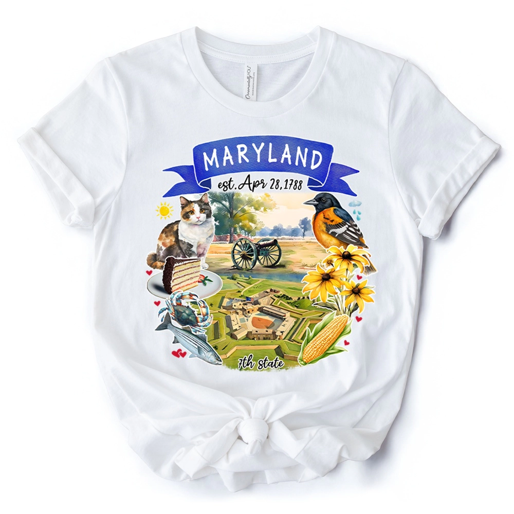 OrnamentallyYou Unisex Artistic Maryland State Themes And Landmarks T-Shirt