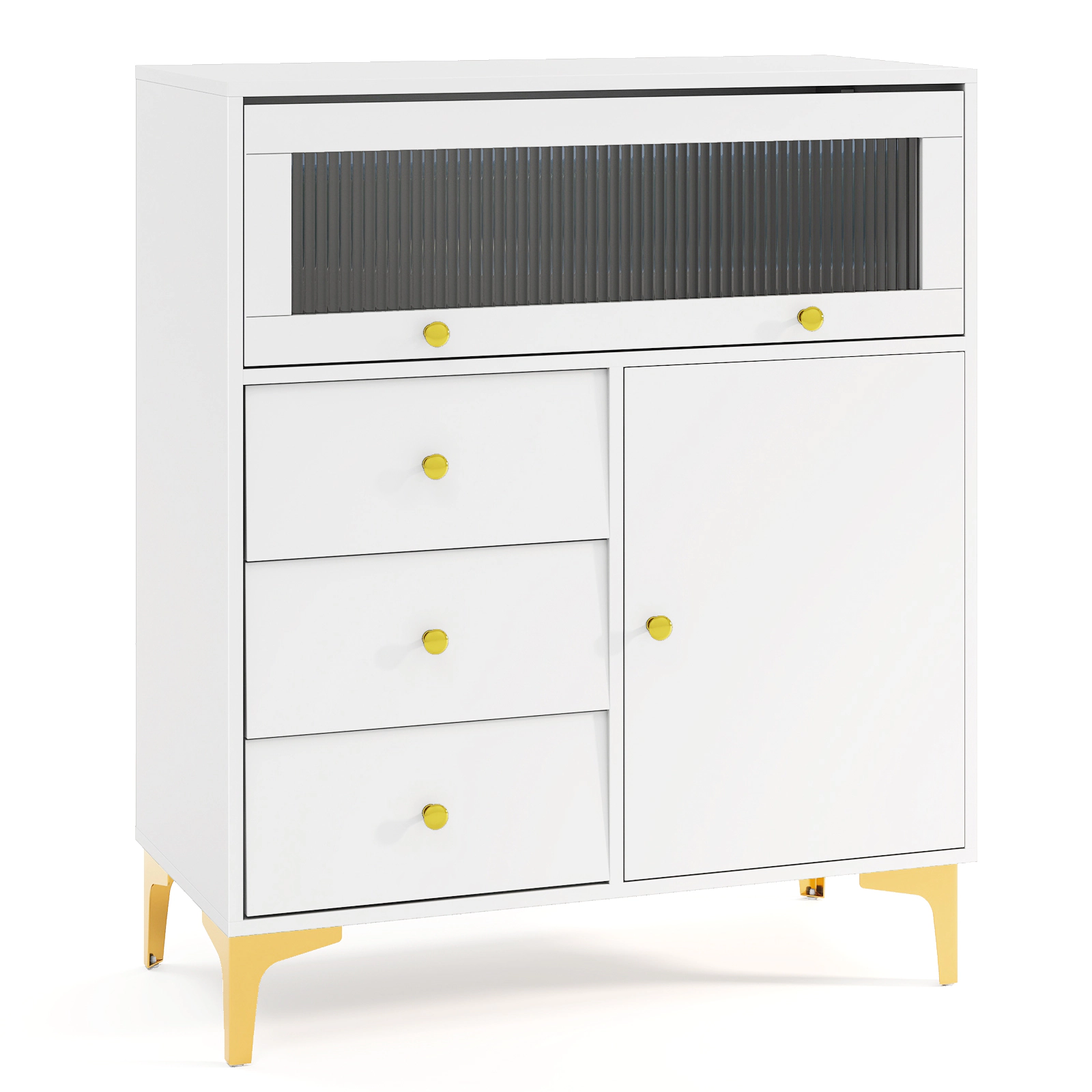 SlickBlue Accent Storage Cabinet with Drawers and Glass Door, Gray Organizer for Living Room Bedroom