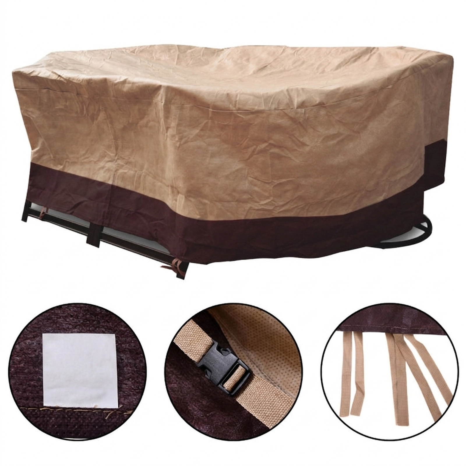 SUGIFT Waterproof Non-Woven Patio Furniture Cover for 72-in Oval/Rect Table and 8 Chairs 28-in Tall Tan and Brown