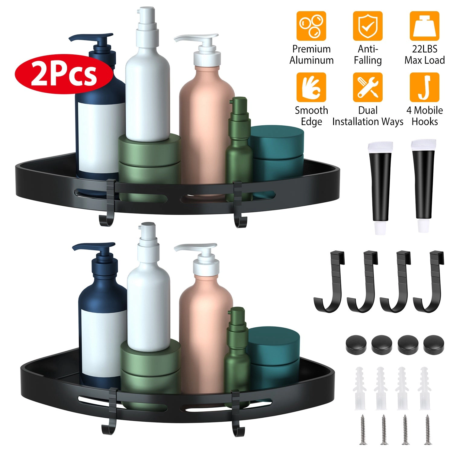 GBruno 2-Pack Aluminum Corner Shower Caddy Shelf