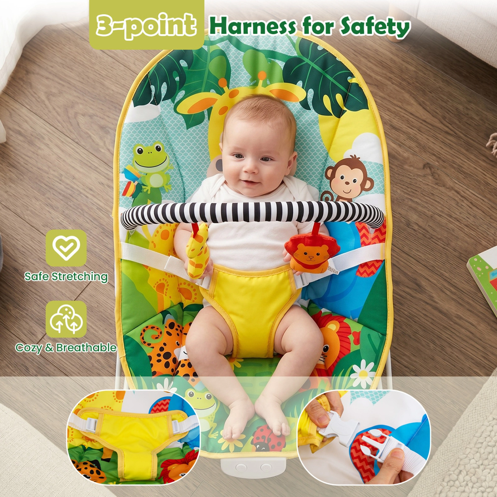SUGIFT Baby Green Bouncer Seat with Detachable Toy Bar and Music Box 25-in W 20-in D 23-in H 20-lb Seat Capacity