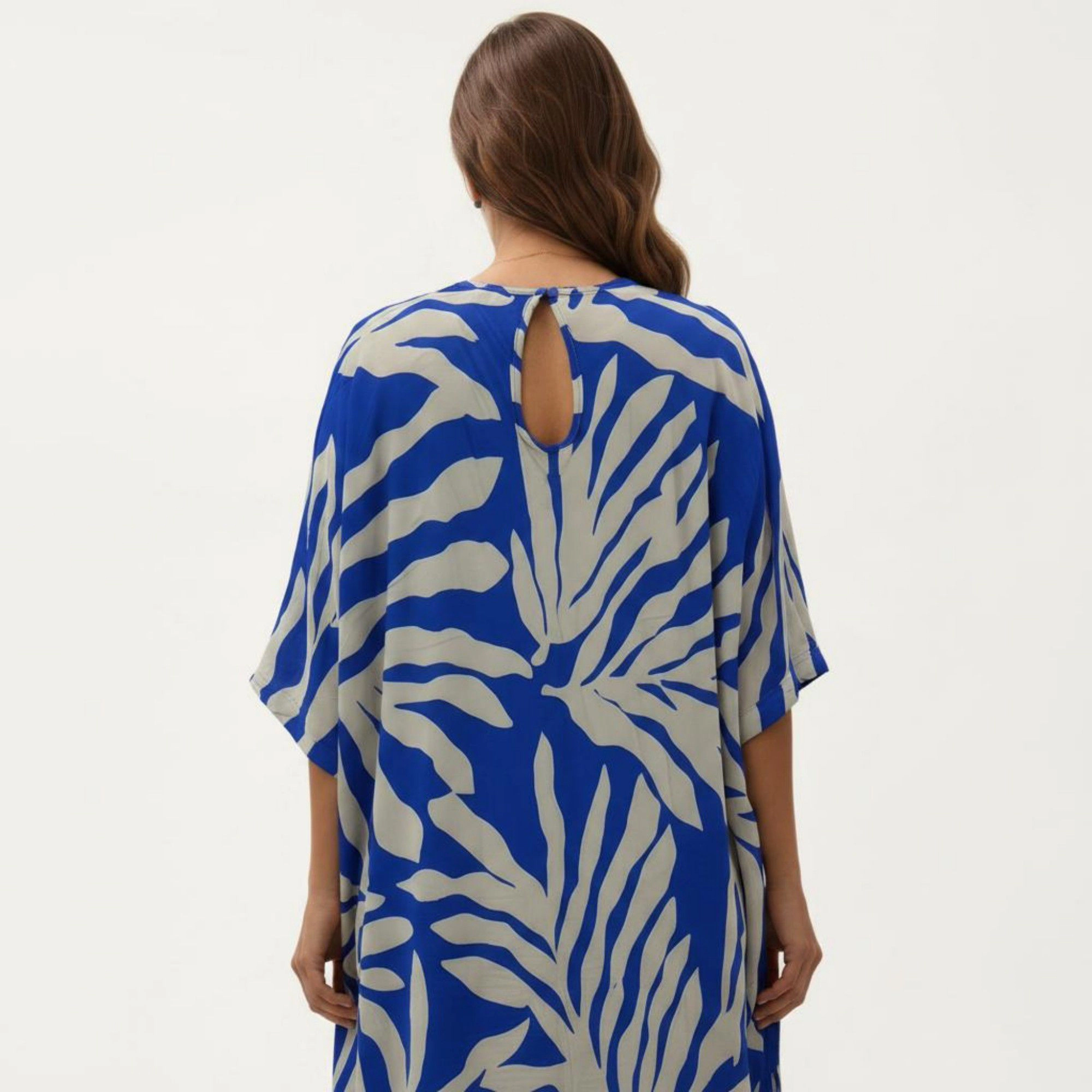 Anna-Kaci Women's Tropical Leaf Print Kaftan Maxi Dress with V-Neckline and Flowy Oversized Silhouette