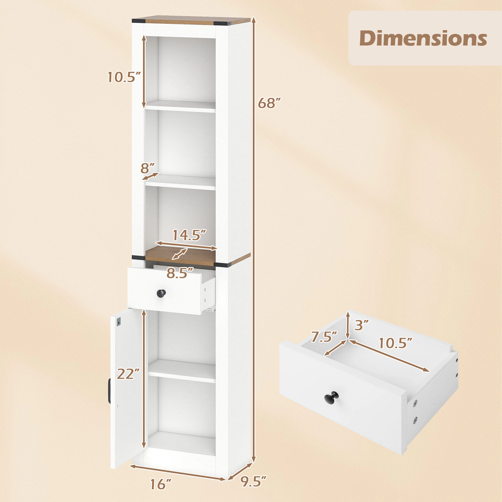 Slickblue Tall Bathroom Storage Cabinet White Natural MDF Barn Door Accent Adjustable Shelf