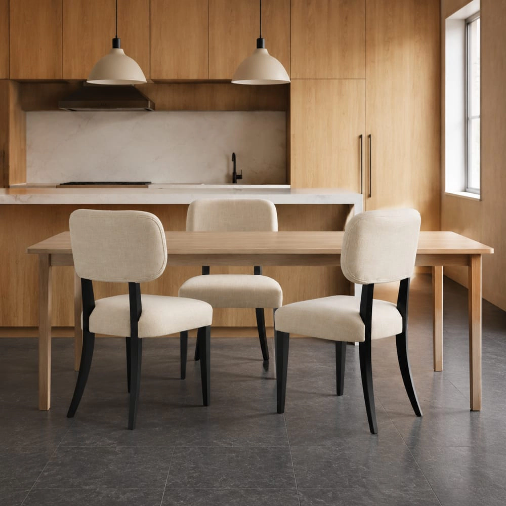 GOODSILO Compact Upholstered Dining Chair Solid Rubber Wood Frame