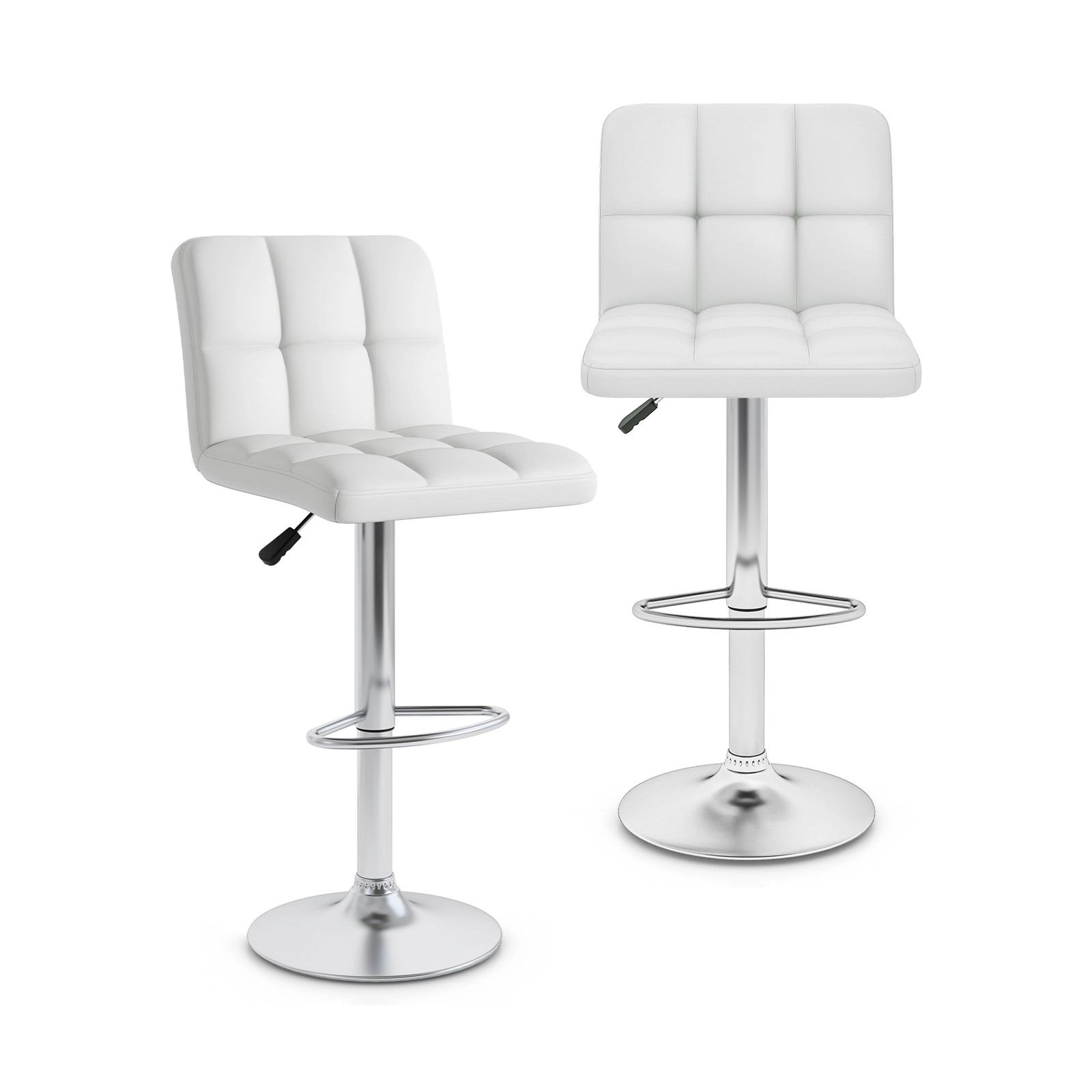 SUGIFT Modern Upholstered Adjustable Swivel Bar Stools Set of 2 Back & Footrest 250-lb Capacity 21-in Wide Seat White