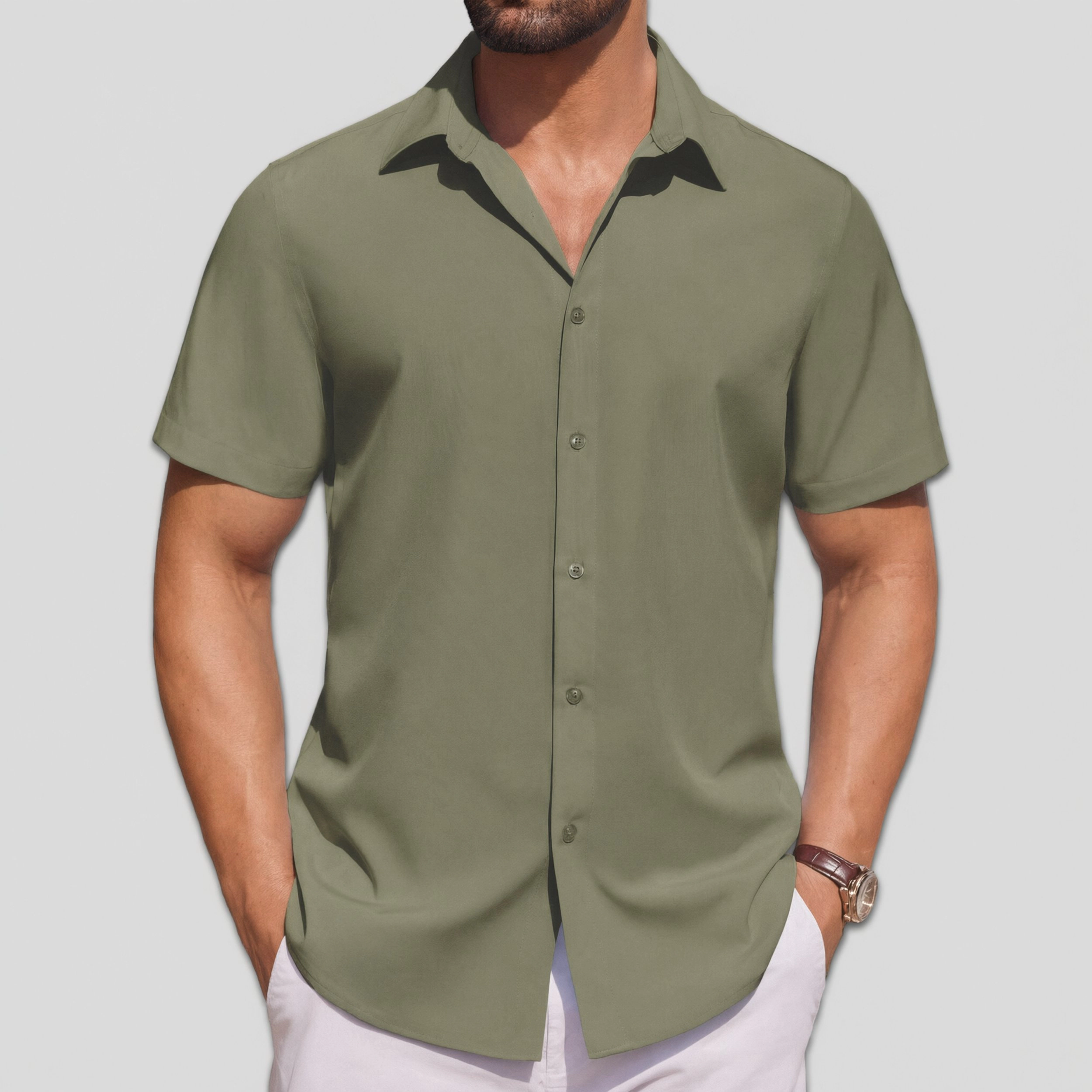 COOFANDY Mens Short Sleeve Button Down Shirt  Lapel Collar Casual Dressy Tops