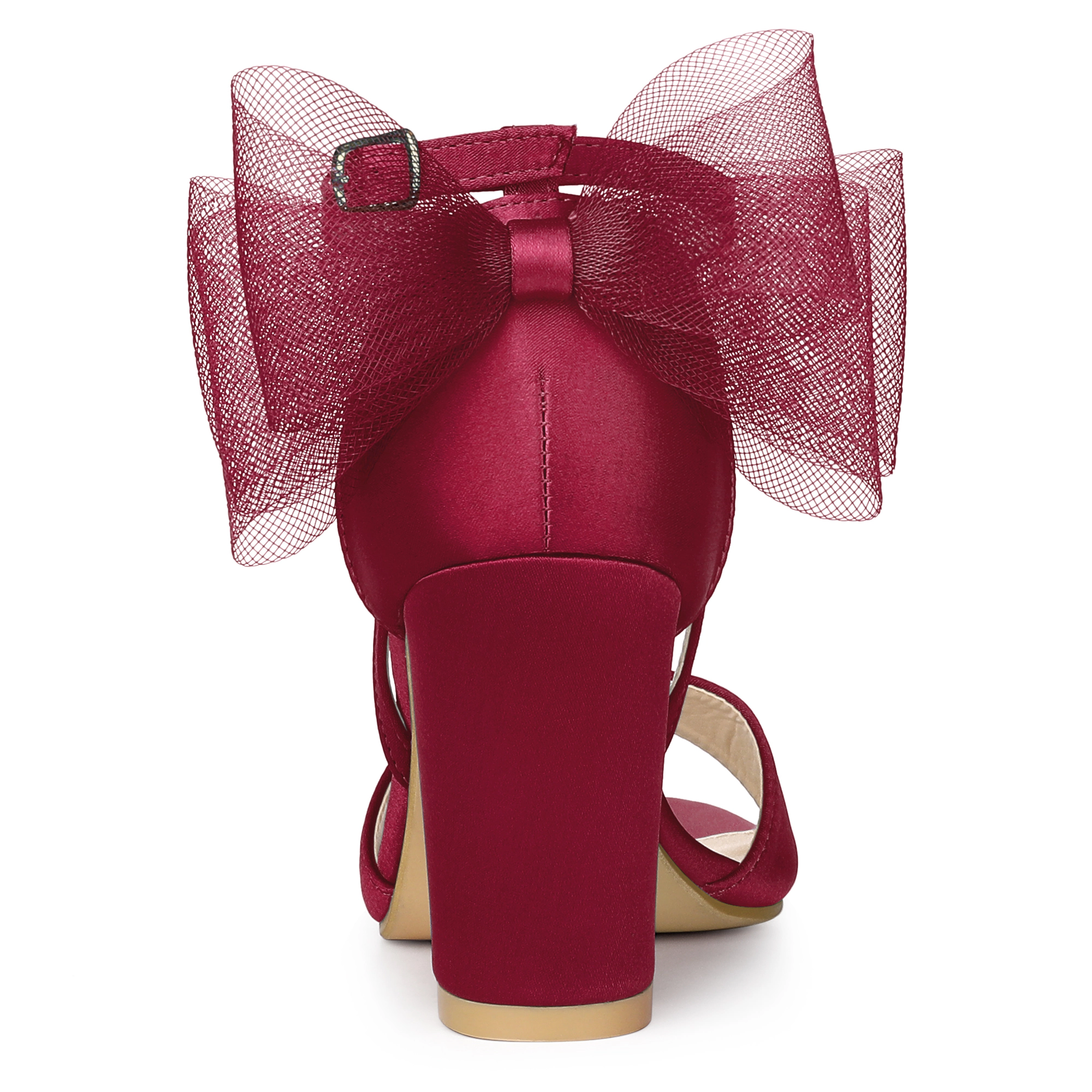 BLISSFUL STEP Women's Satin Chunky Heel Open Toe Bridal Bow Sandals