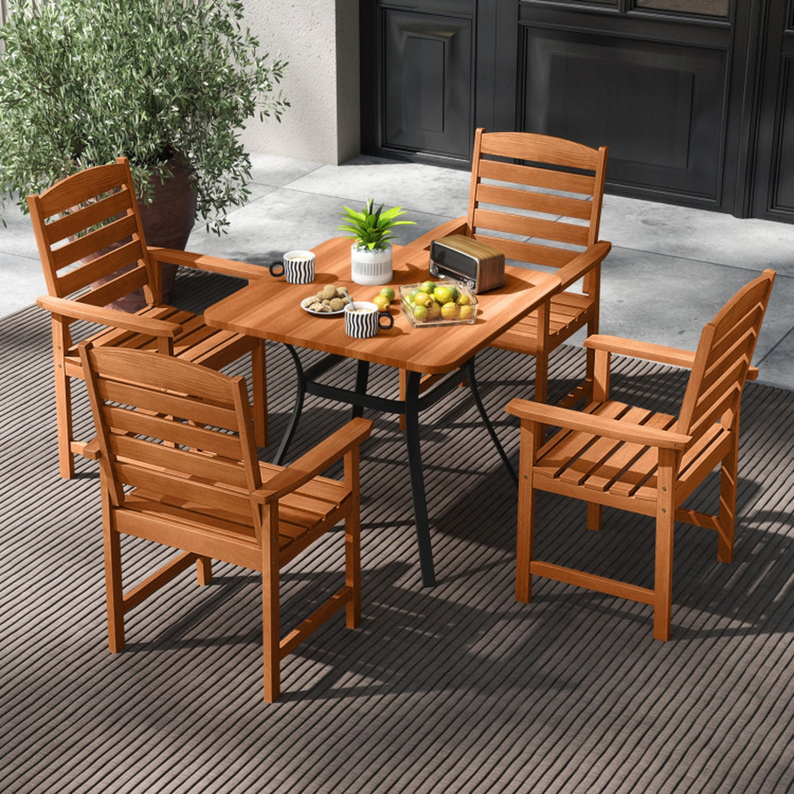 SUGIFT Set of 2 330-lb Capacity Natural Solid Wood Outdoor Dining Chairs with 105-Degree Inclined Backrest