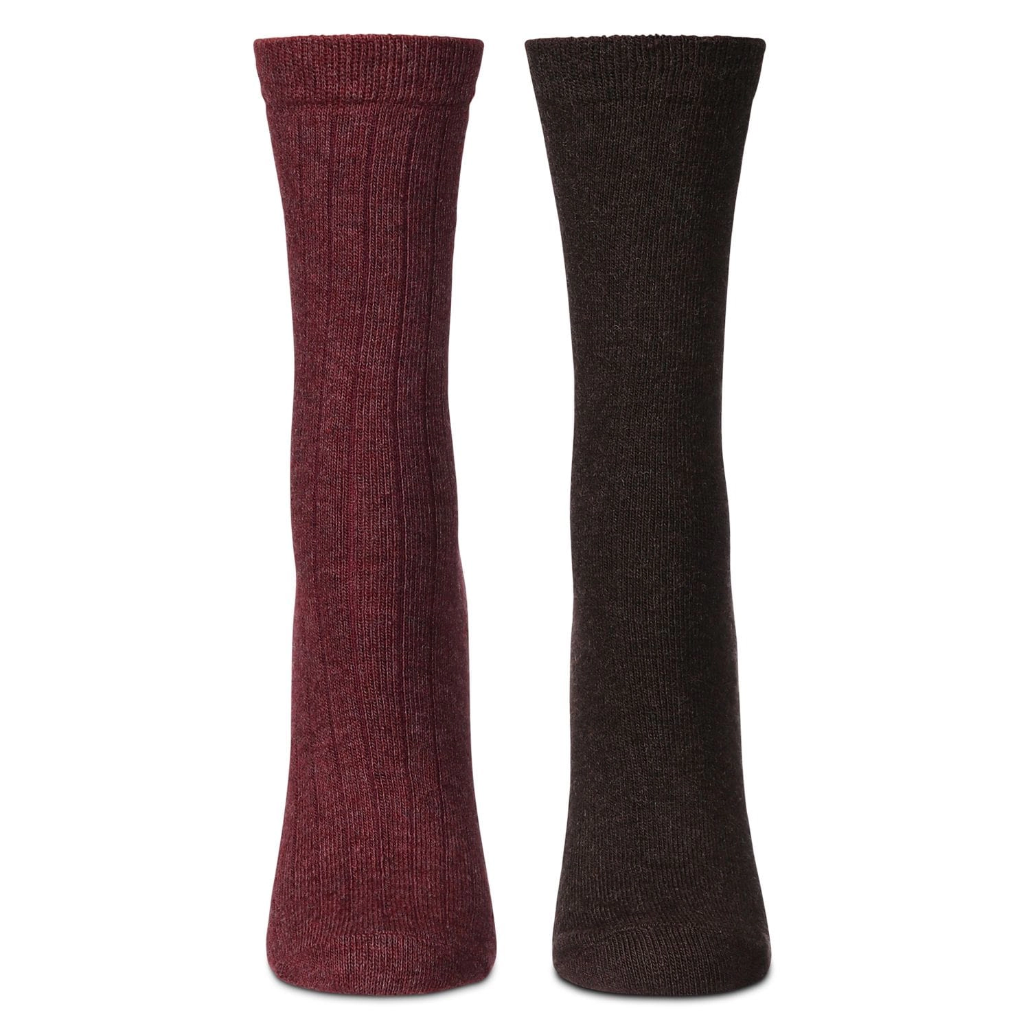 MeMoi Women's 2 Pair Ribbed Flat Knit Wool Blend Crew Socks