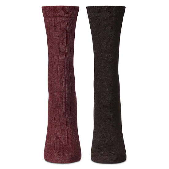 MeMoi Women's 2 Pair Ribbed Flat Knit Wool Blend Crew Socks