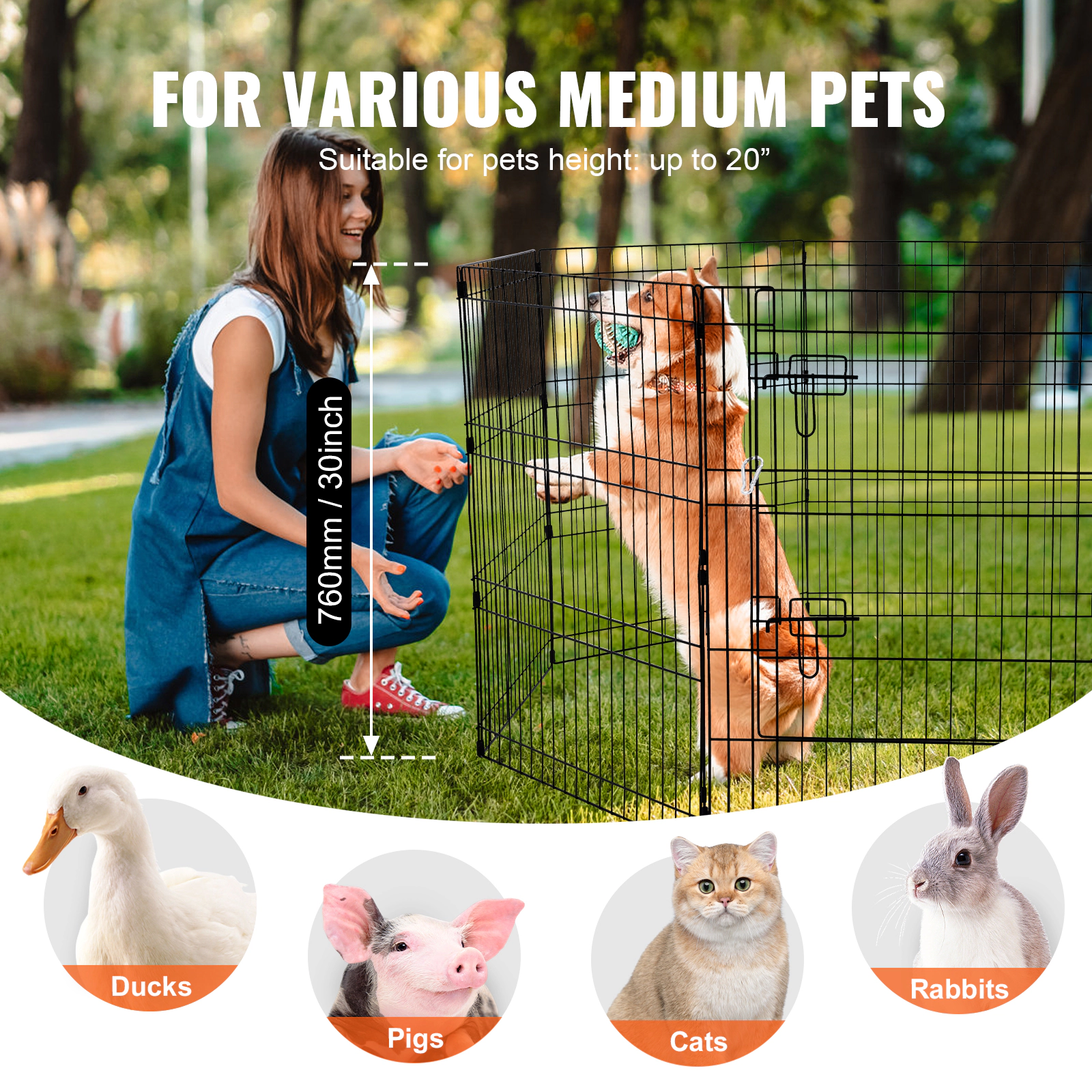 HONGGE Dog Playpen Panels Foldable Metal Pet Exercise Pen Dog Fence Indoor and Outdoor Pen with Door and 600D Oxford