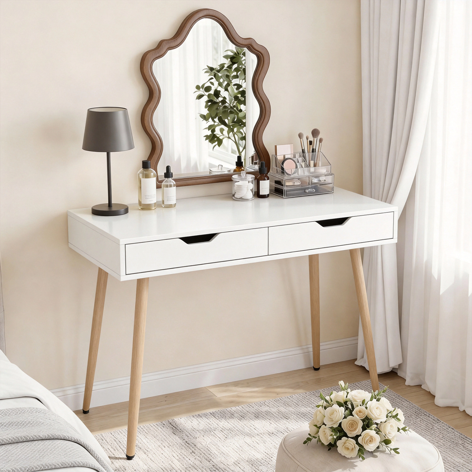 LJG 43.5 Inch Computer Desk with 2 Drawers for Small Spaces