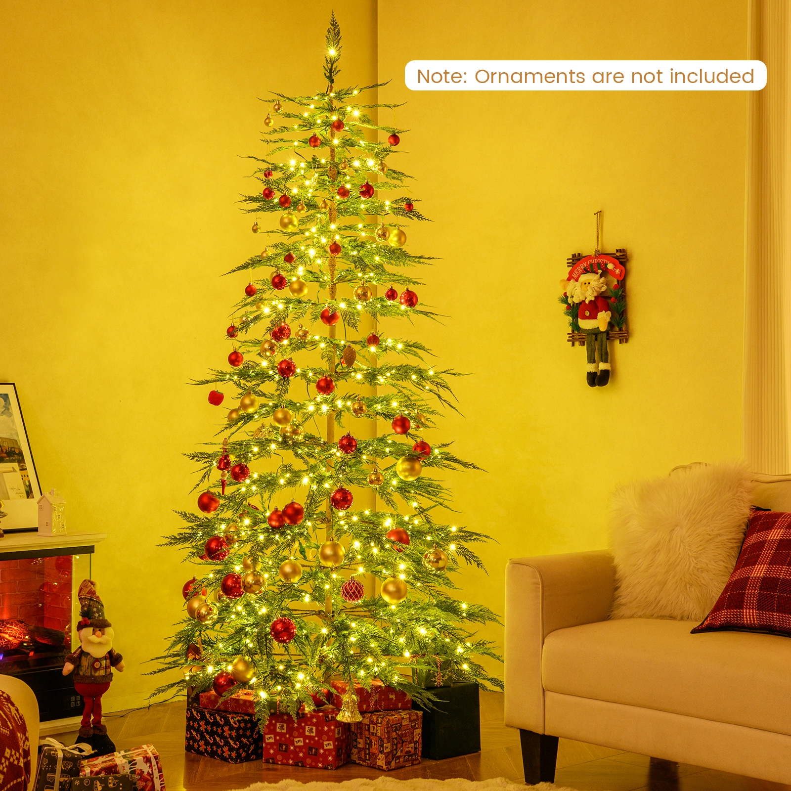 Costway 7.5 FT Pre-Lit Cypress Christmas Tree Hinged with 612 PE Branch Tips Timer & 540 Lights