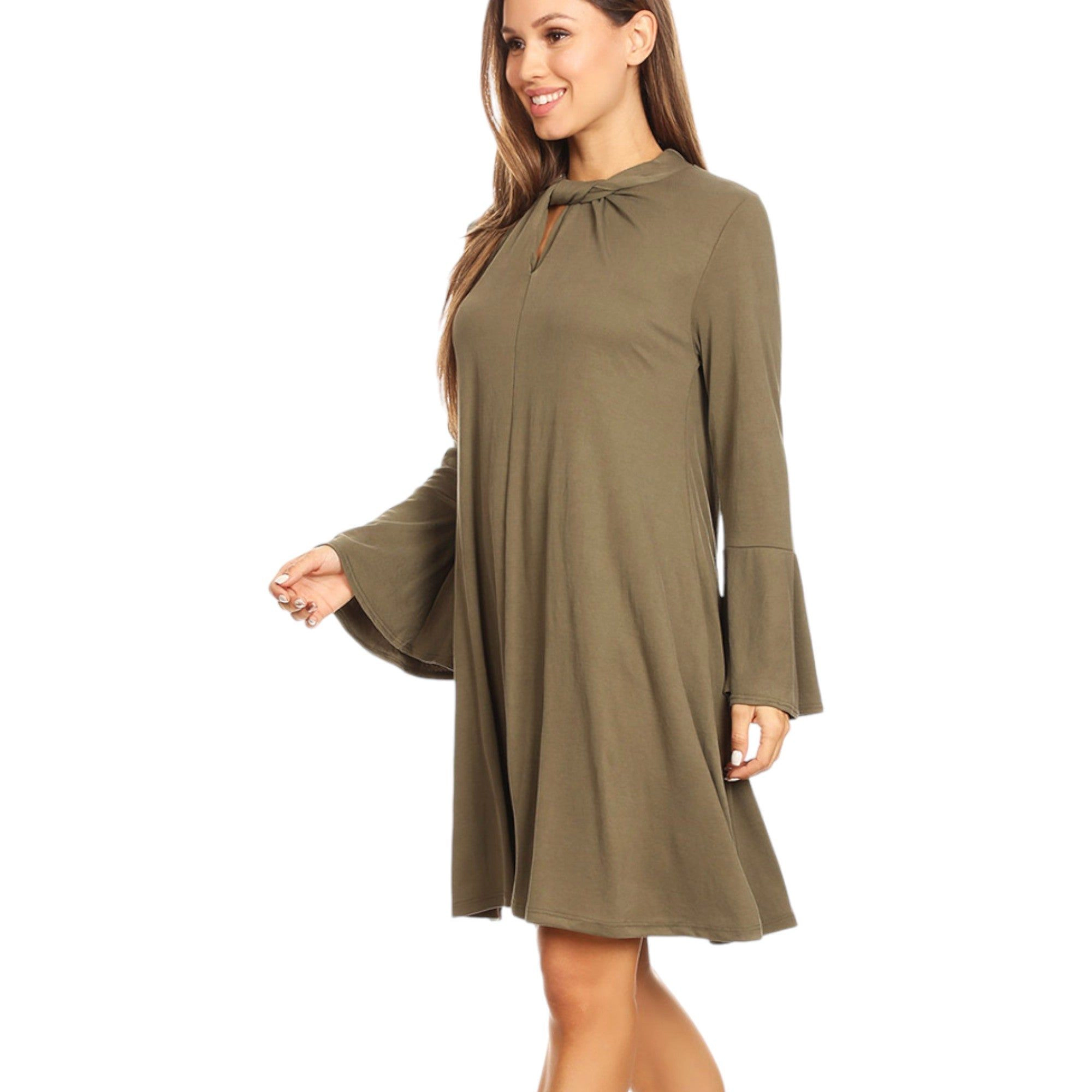 Anna-Kaci Women's Long-Sleeve Keyhole Swing Dress for Casual Looks