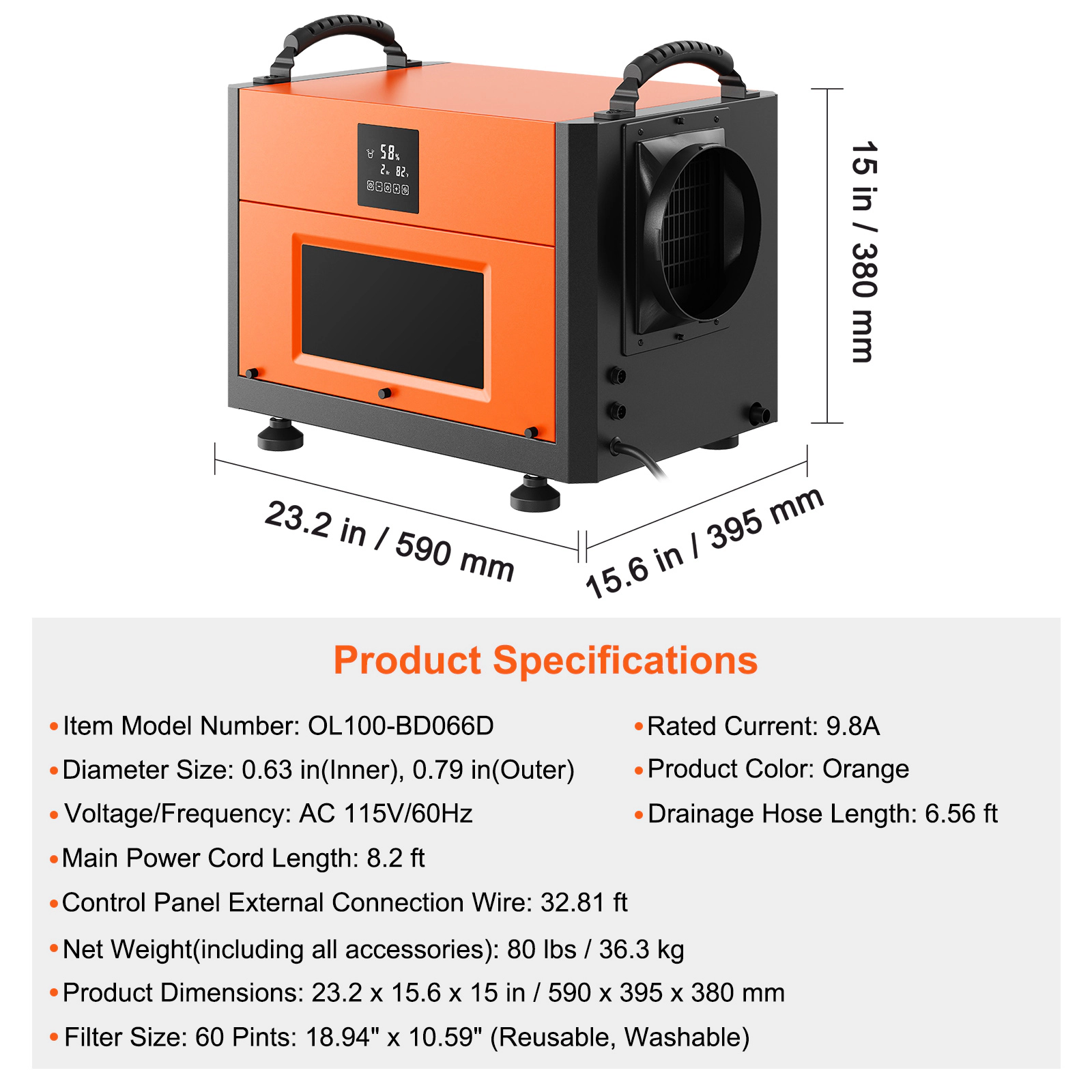 HONGGE Commercial Dehumidifier with Drain Hose for Crawl Space, Basement