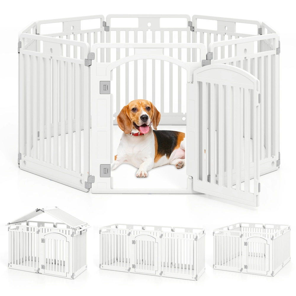 SUGIFT White 8-Panel 32-in Tall Plastic Dog Playpen Puppy Pen with Locking Door and HDPE Panels