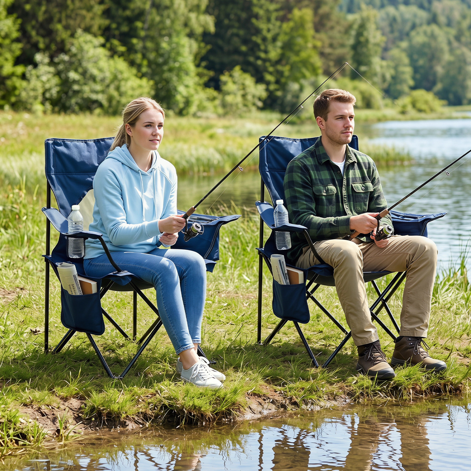 LJG Folding Camping Chair with Mesh Fabric Backrest Solid Metal Frame and Carrying Bag
