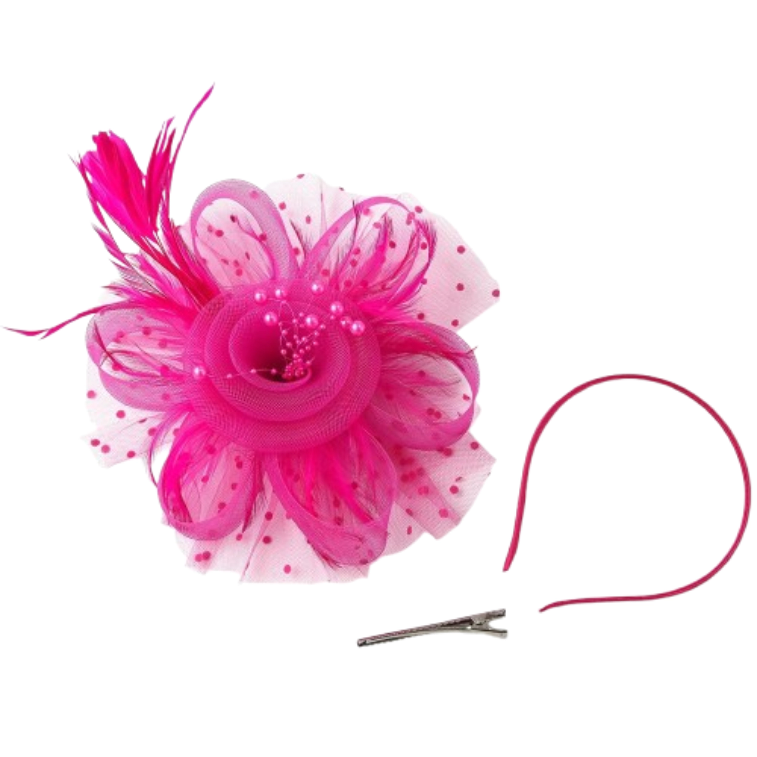 SS Design Rose Red Pillbox Fascinator Hat with Veil for Women