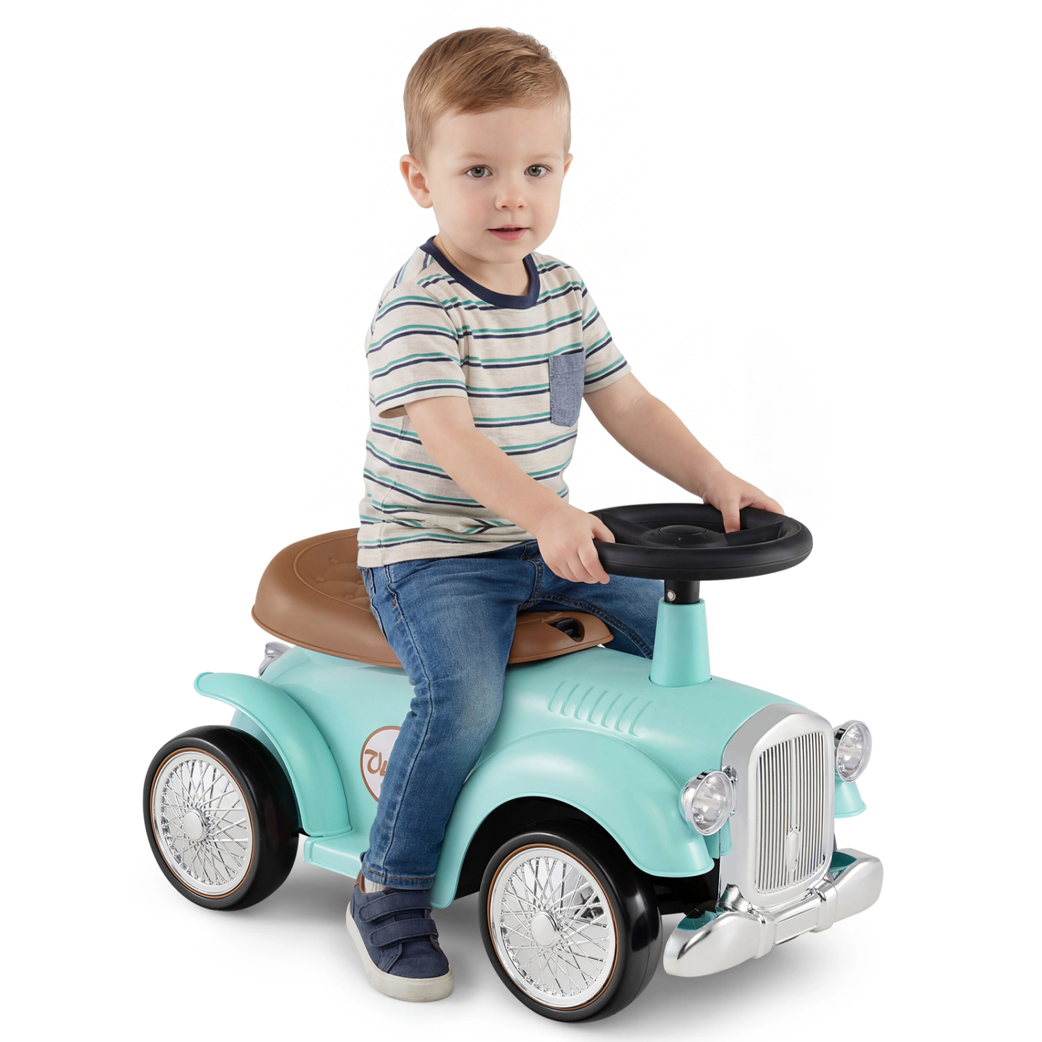 LJG Kids Sit to Stand Vehicle with Working Steering Wheel and Under Seat Storage