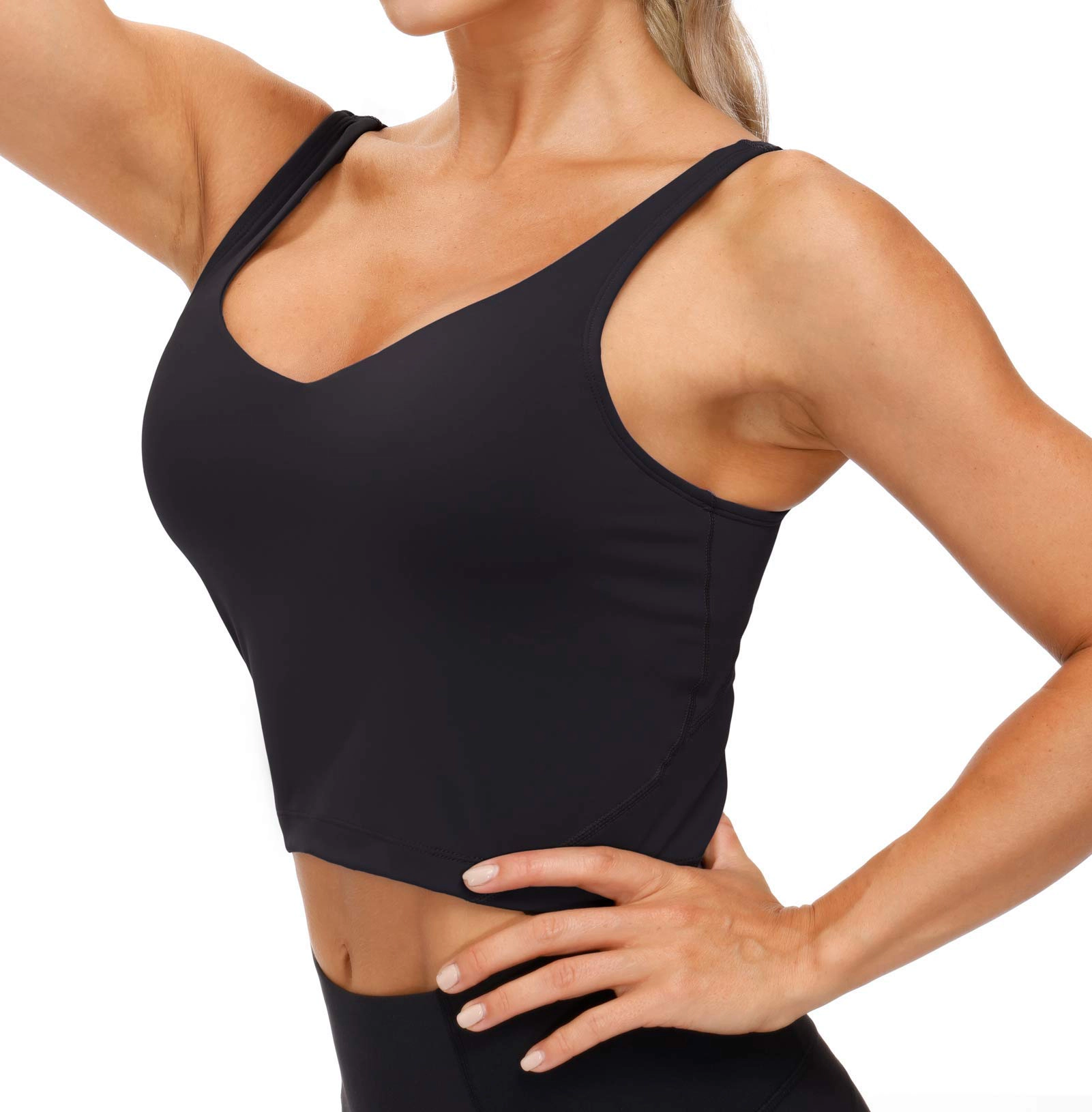 PIGFDK Women's Longline Wirefree Padded Medium Support Sports Bra Yoga Running Workout Tank Top