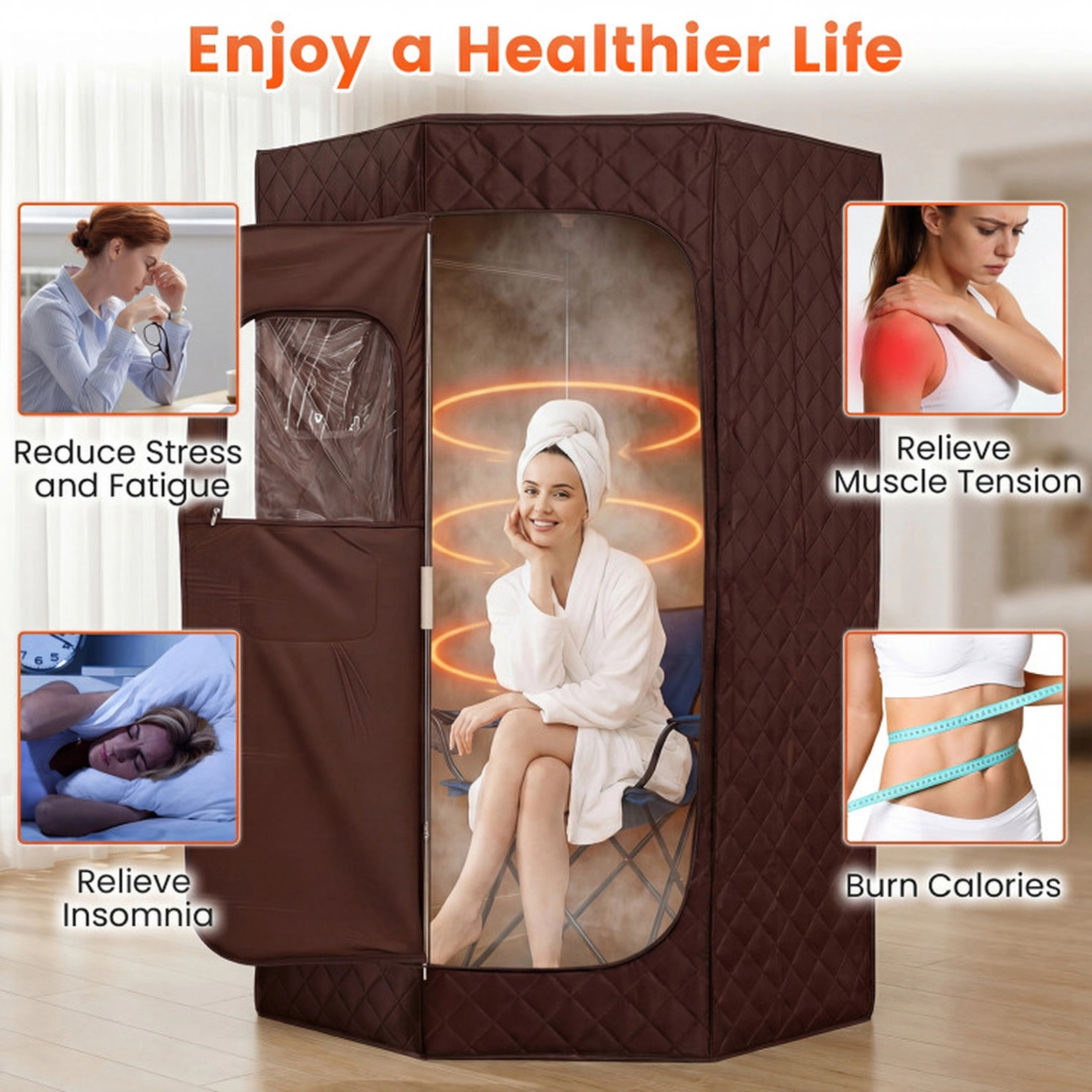 SUGIFT 3L 800W Portable Steam Sauna Tent with 9 Heat Levels Remote Control Folding Chair and Foot Massager