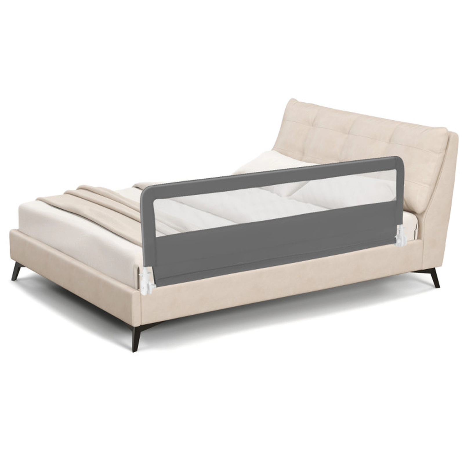 SUGIFT 71-in Extra Long Swing Down Bed Guardrail with Safety Straps Steel Frame Gray
