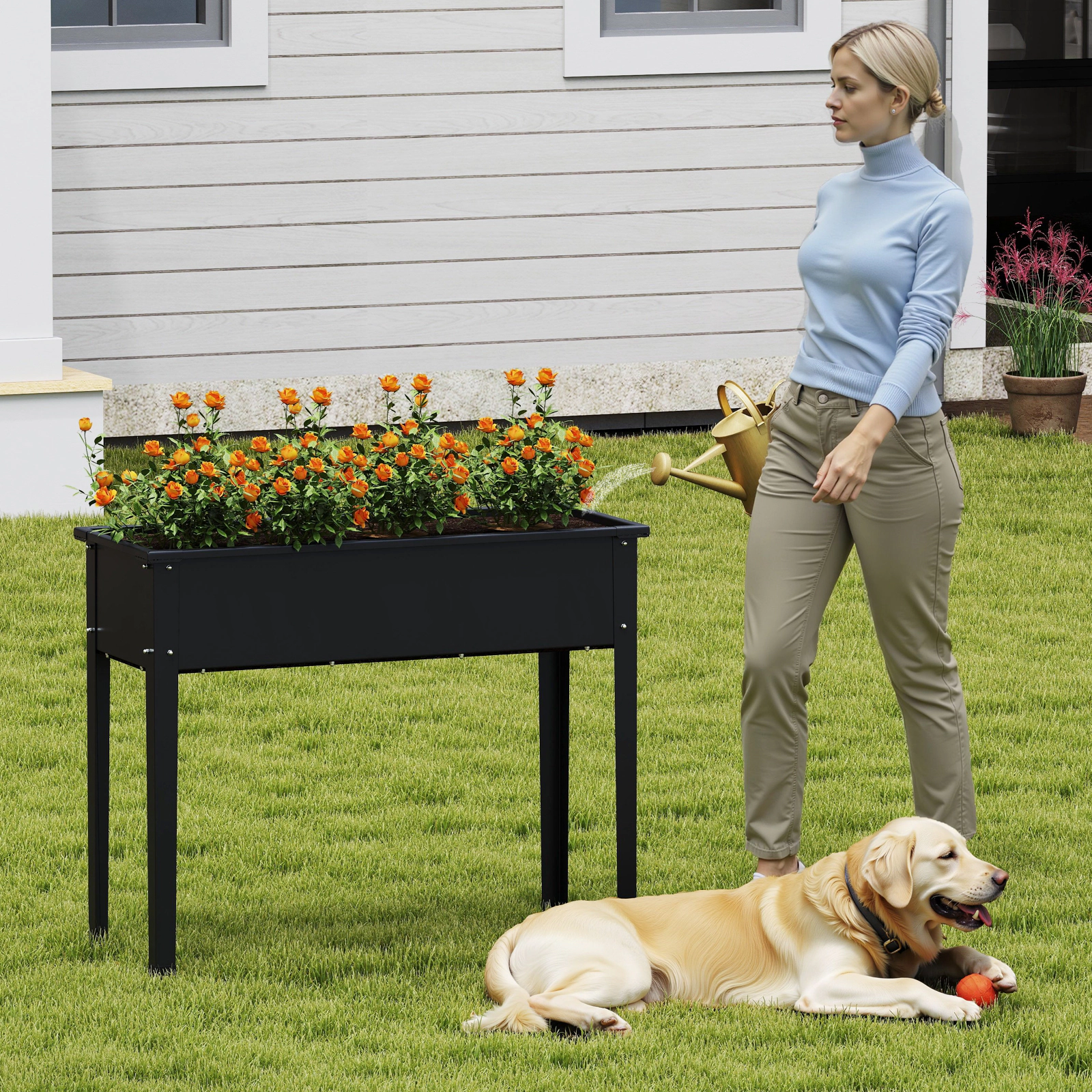 LJG Elevated Metal Raised Garden Bed with Legs and Drainage Holes