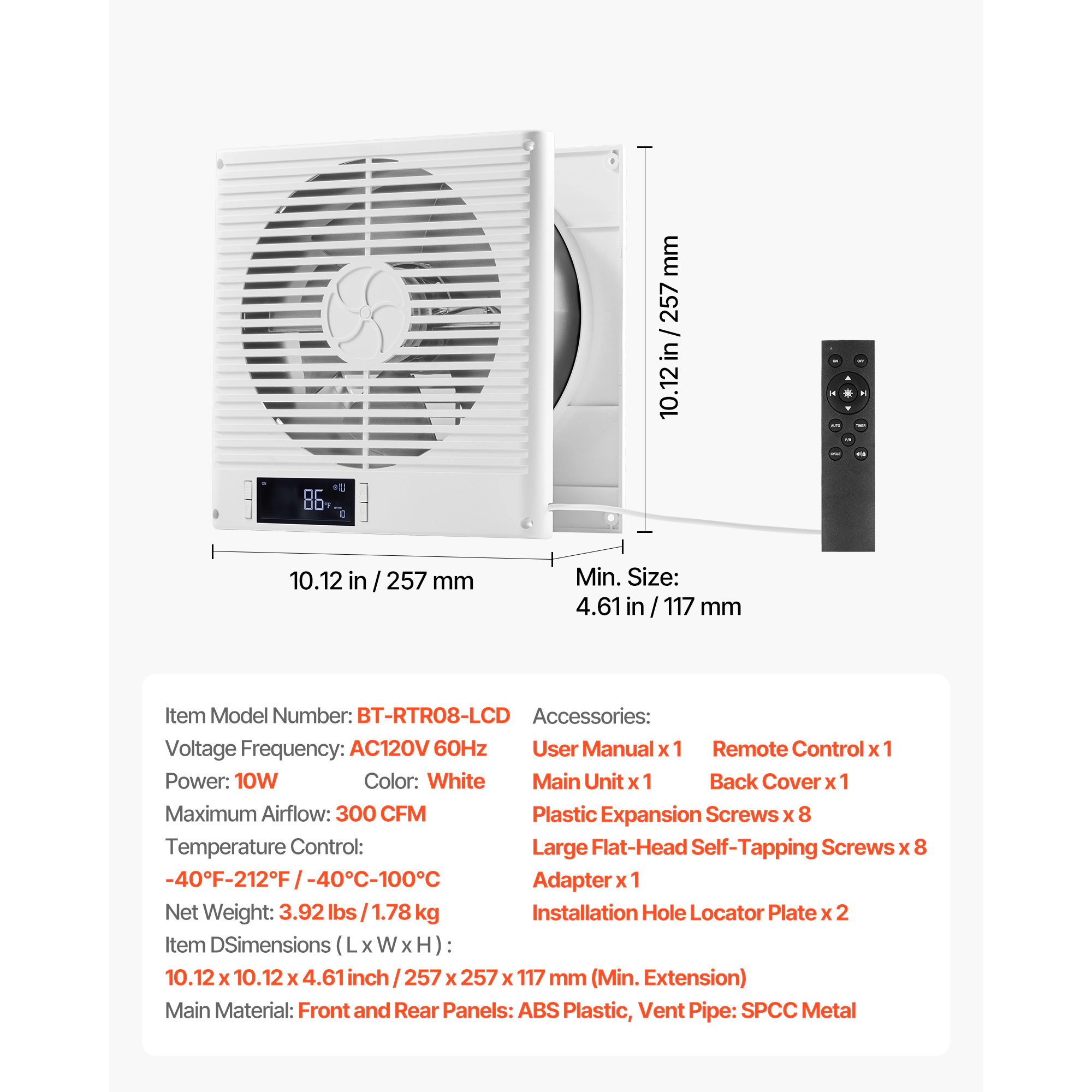 HONGGE Room to Room Fan Through Wall Fan with & Ventilation Quiet Vent for Kitchen Living & Laundry Room Workshop