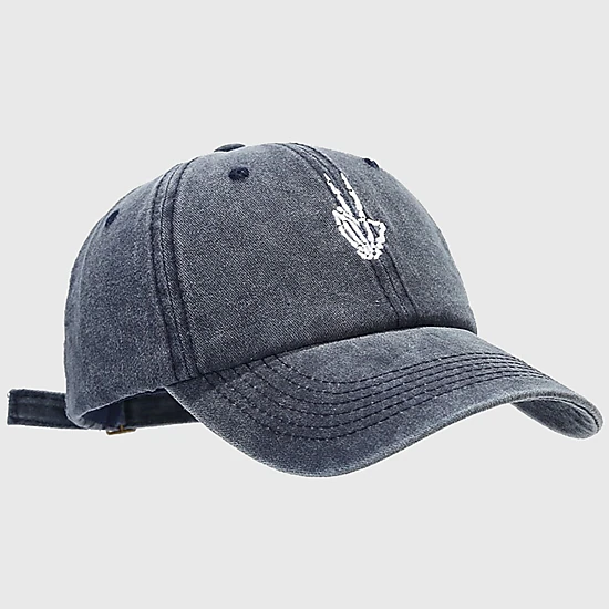 Anna-Kaci Women's Vintage Washed Baseball Cap with Skeleton Peace Sign Embroidery