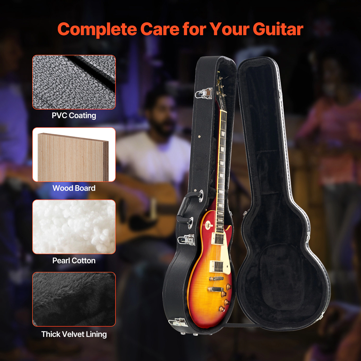 HONGGE Guitar Hard Case Guitar Hard Case With Lock Latch Keys Lining Water-Resistant Hard Guitar Case for Guitars Black