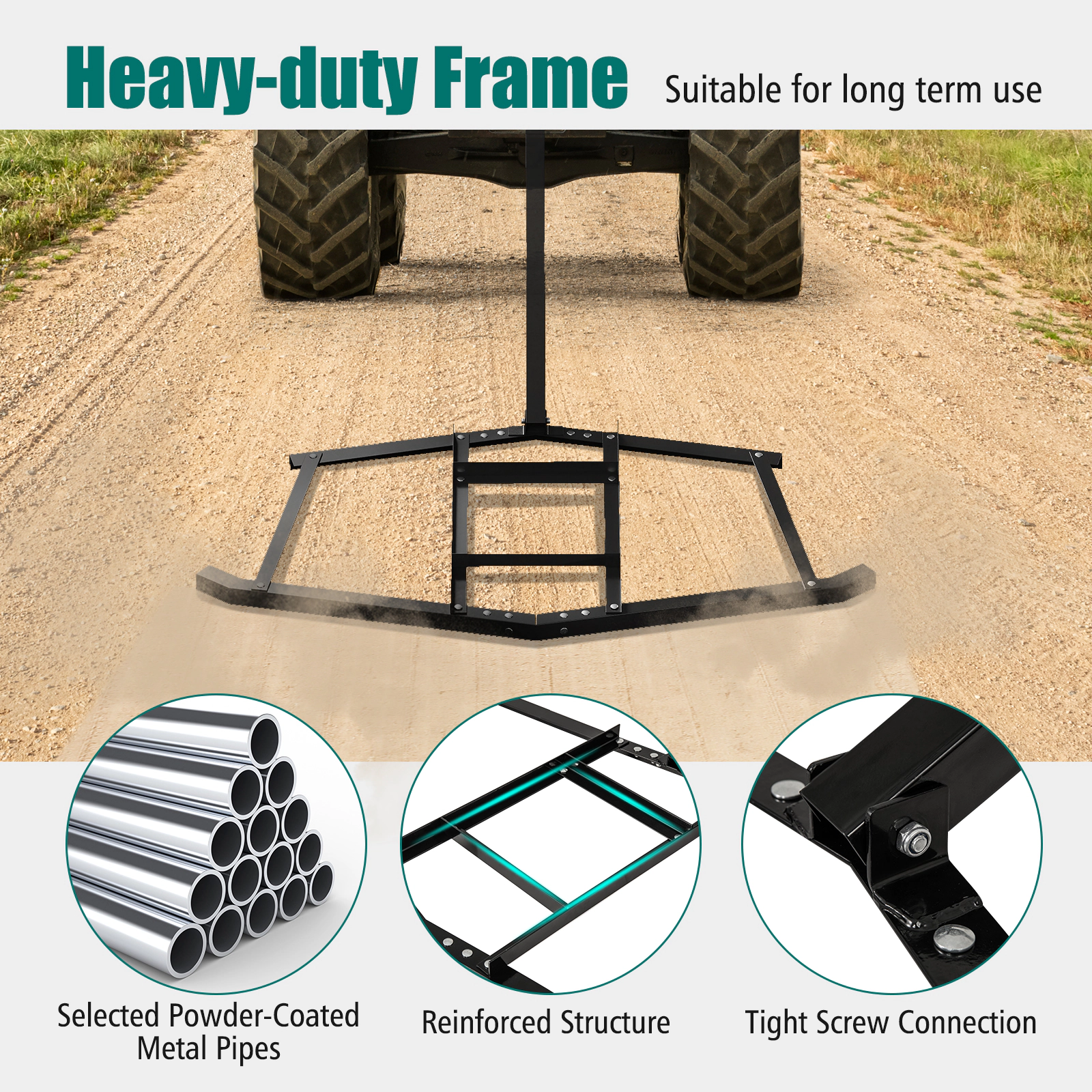 LJG 66" Wide Driveway Drag Tow Behind Landscape Leveling Rake with Reinforced Bars