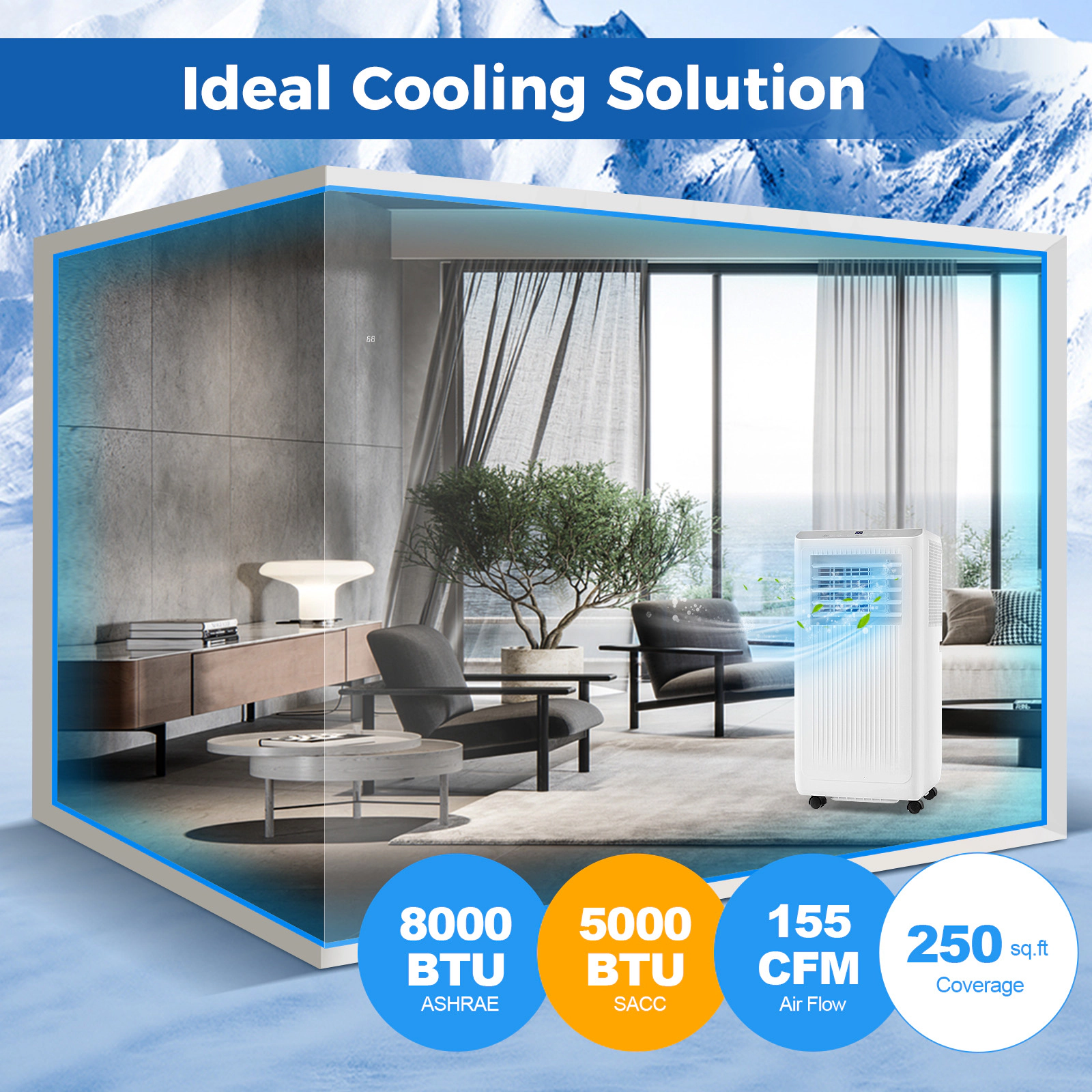 SUGIFT 10000-BTU 350-sq ft Portable Air Conditioner with 120-Degree Auto Swing Dehumidifier and Fan Mode