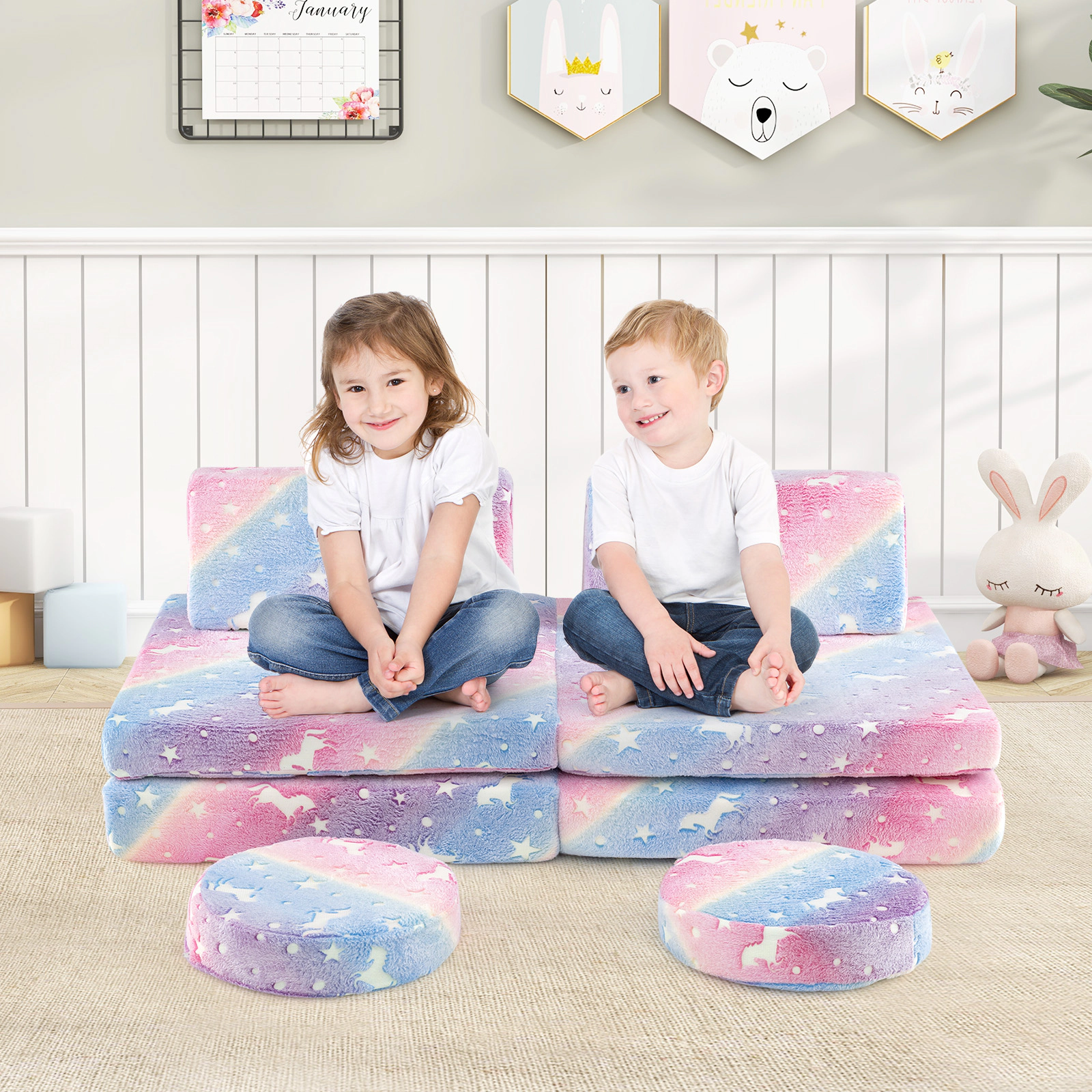 SUGIFT Glow in the Dark Pattern and Carry Handles Modular Kids Play Couch Set