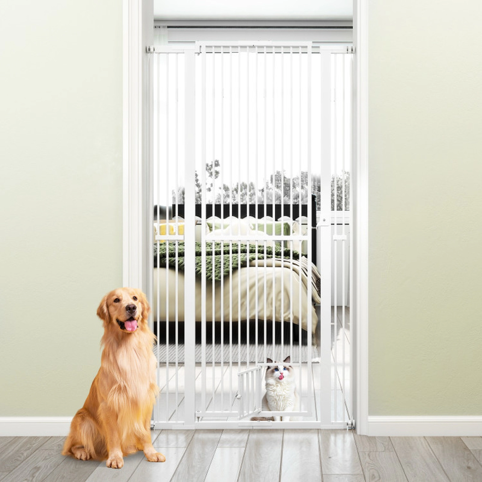 SUGIFT 67.5-in Extra Tall Pet Gate with 30.5-41-in Adjustable Wide Opening White