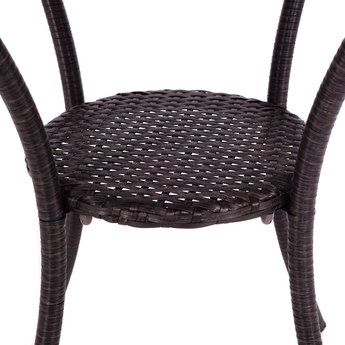 SUGIFT 25.5-Inch Round Wicker Patio Bistro Table with Tempered Glass Top and Shelf