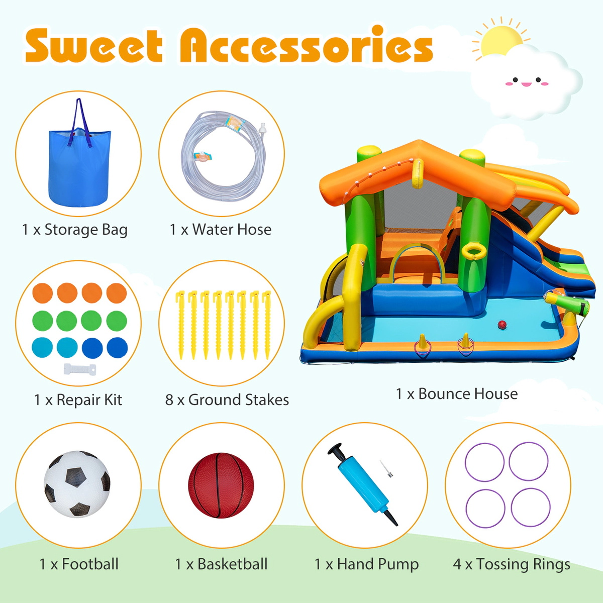 SUGIFT 8-in-1 Inflatable Bounce House Water Park with Climbing Wall Water Cannon and Splash Pool