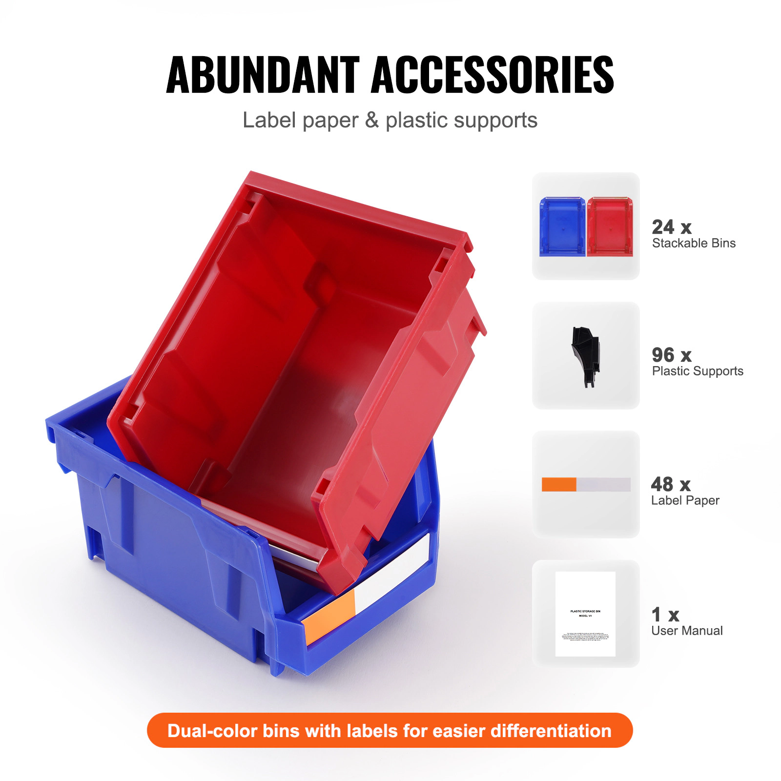 HONGGE Plastic Storage Bin 5-Inch Hanging Stackable Storage Organizer Bin Blue/Red Heavy Duty Stacking Containers for