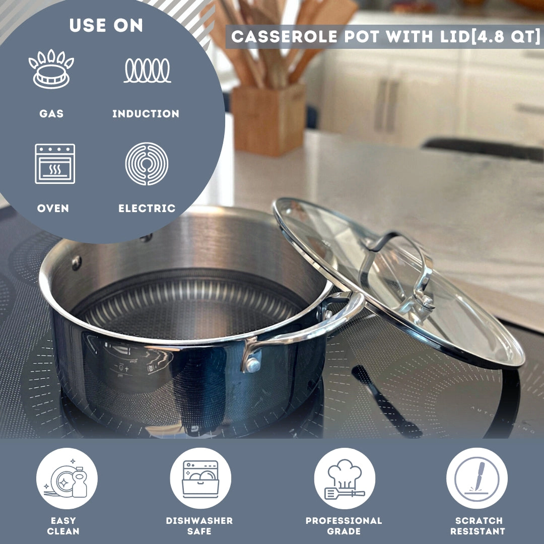 Lexi Home 4.8-Quart Tri-Ply Stainless Steel Dutch Oven Pot, Induction & Oven Safe