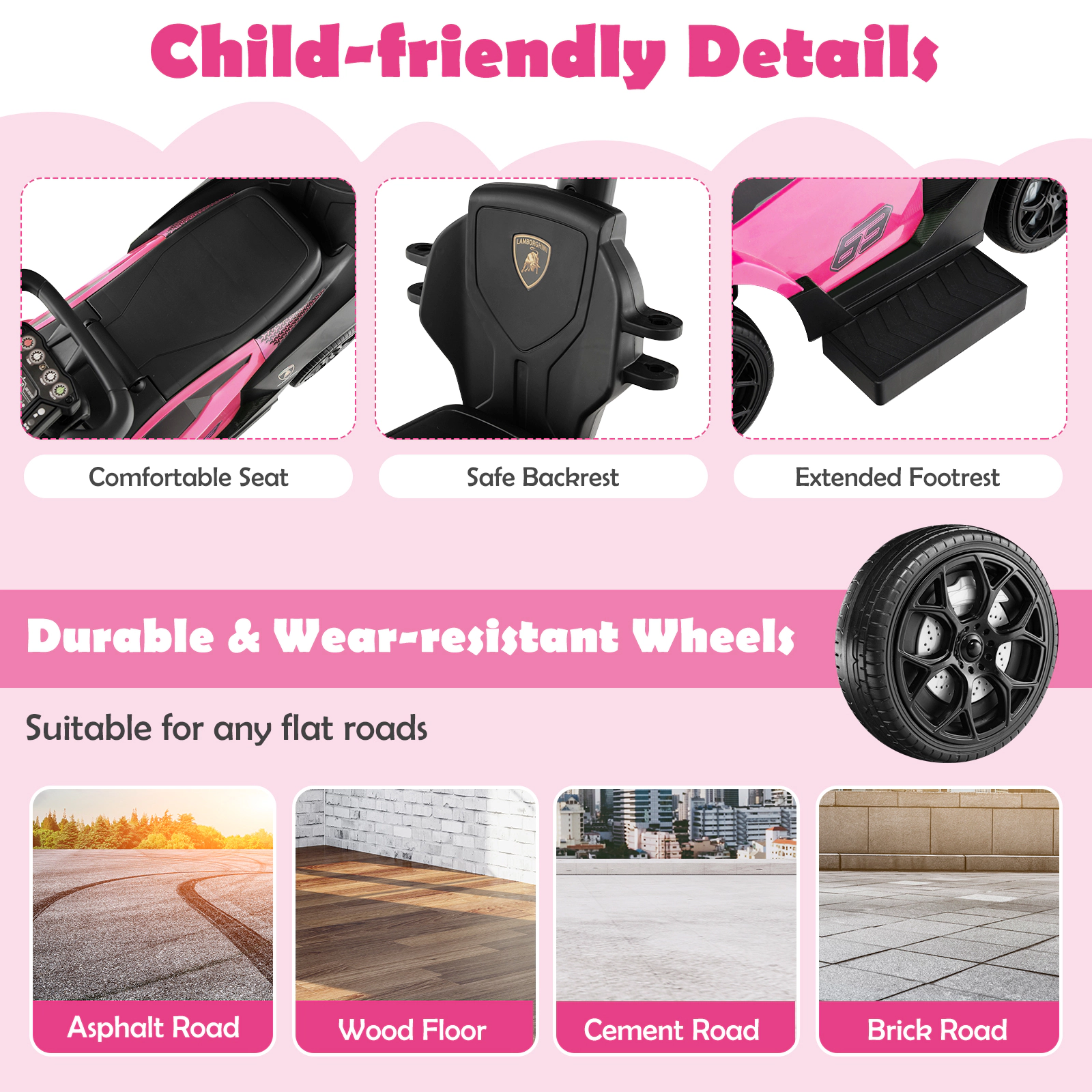 SUGIFT Toddler Pink 3-in-1 Ride On Push Car with Parent Handle and Guardrail 34-in W 35.5-in H 55-lb Seat Capacity