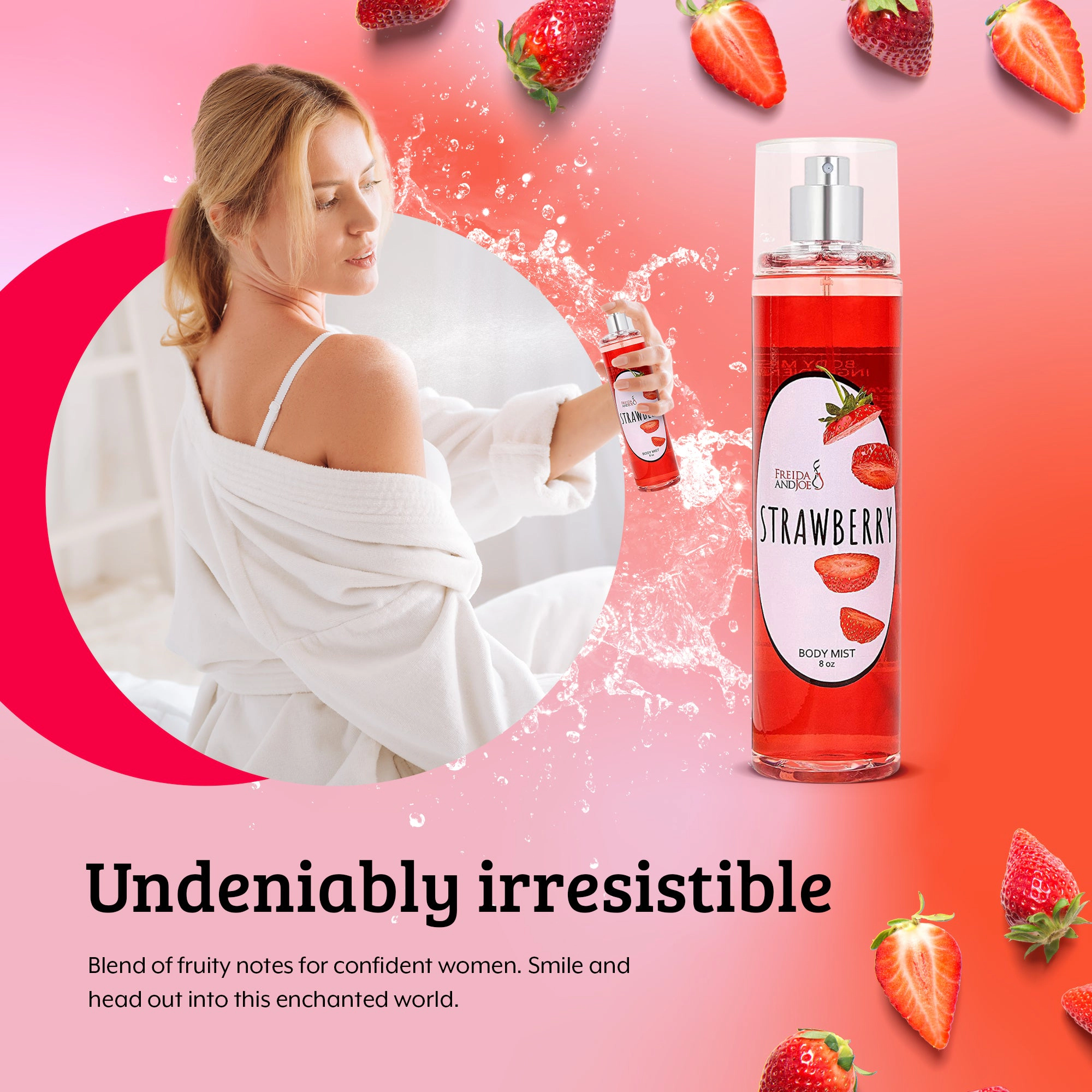 Freida and Joe Womens Fine Fragrance Strawberry Body Mist in 8oz Spray Bottle