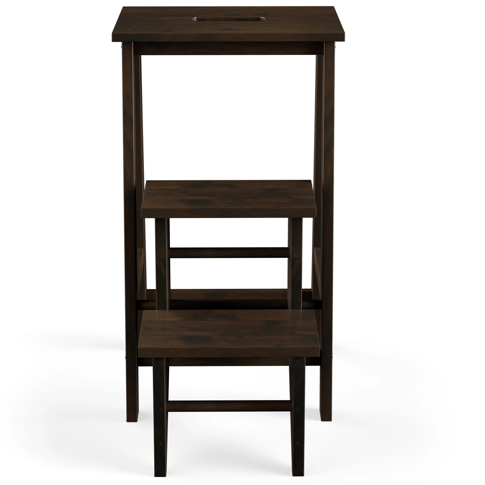 SUGIFT 3-in-1 Rubber Wood 3-Tier Folding Step Stool Ladder with Storage Shelf 200-lb Capacity Each Step Brown